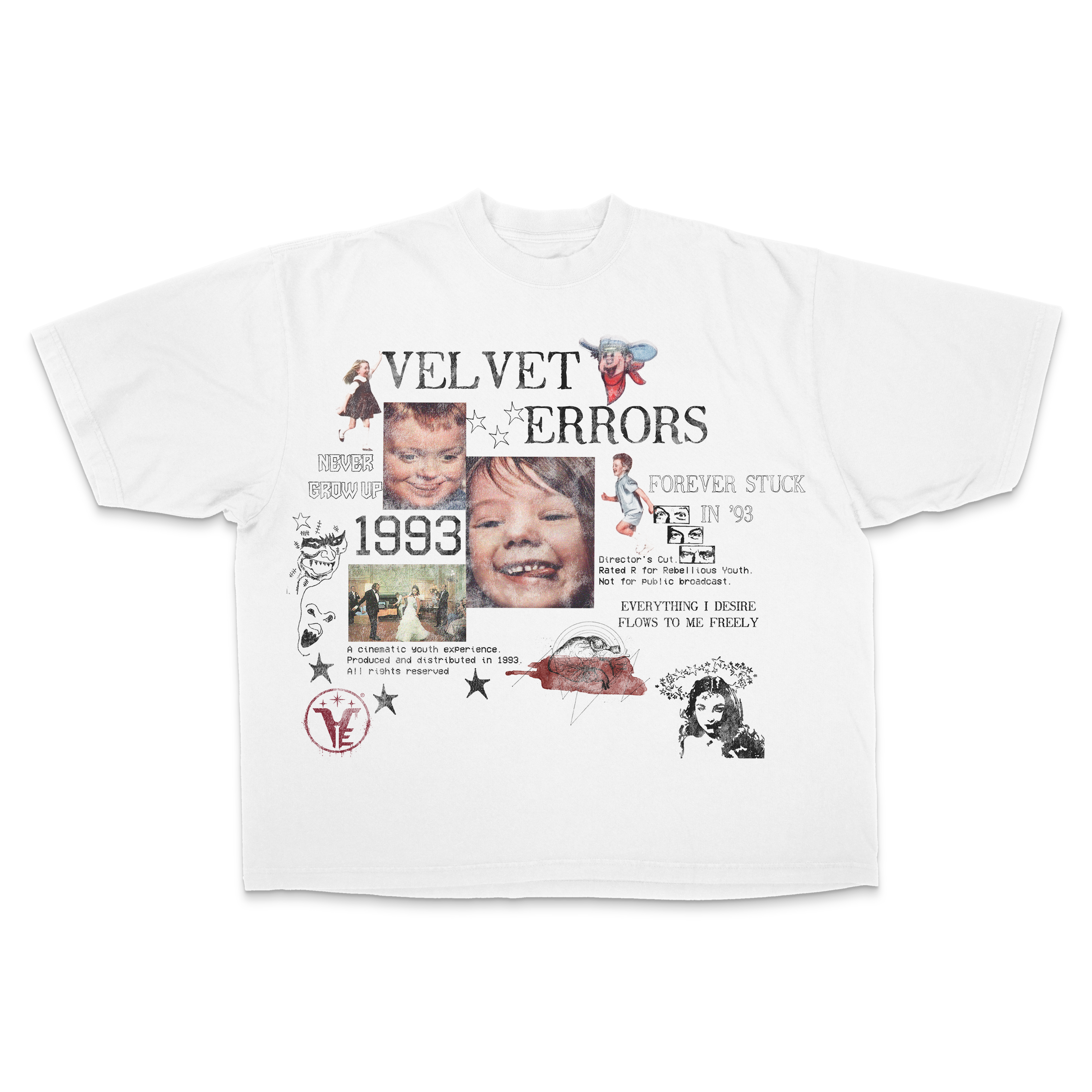 Black Forever Stuck Drop Tee by Velvet Errors displayed on a mannequin, featuring a relaxed fit and bold graphic design.