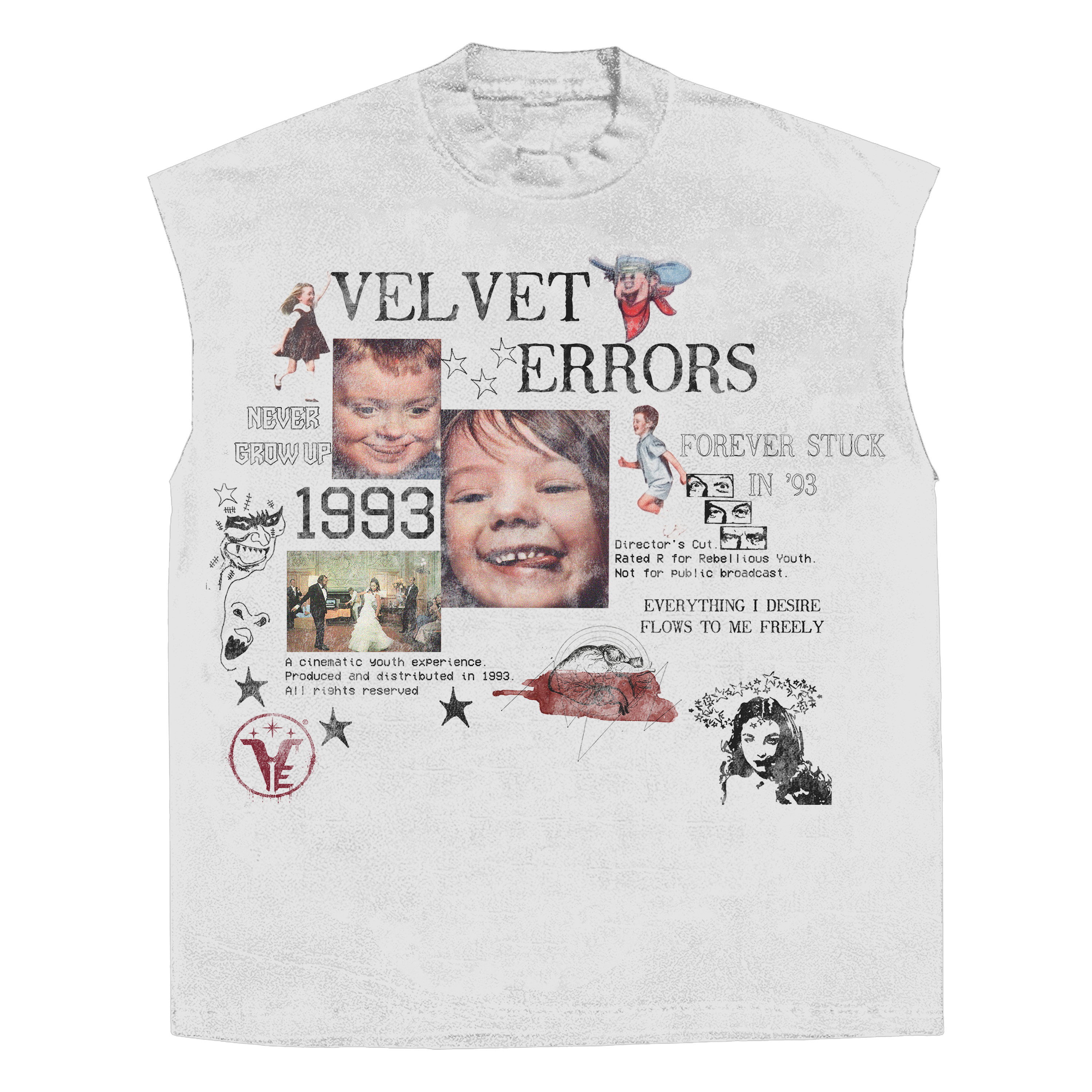 Black sleeveless tee from Velvet Errors' Forever Stuck collection, featuring a relaxed fit and minimal design.