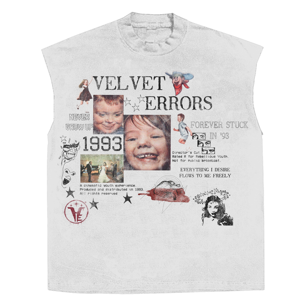 Black sleeveless tee from Velvet Errors' Forever Stuck collection, featuring a relaxed fit and minimal design.
