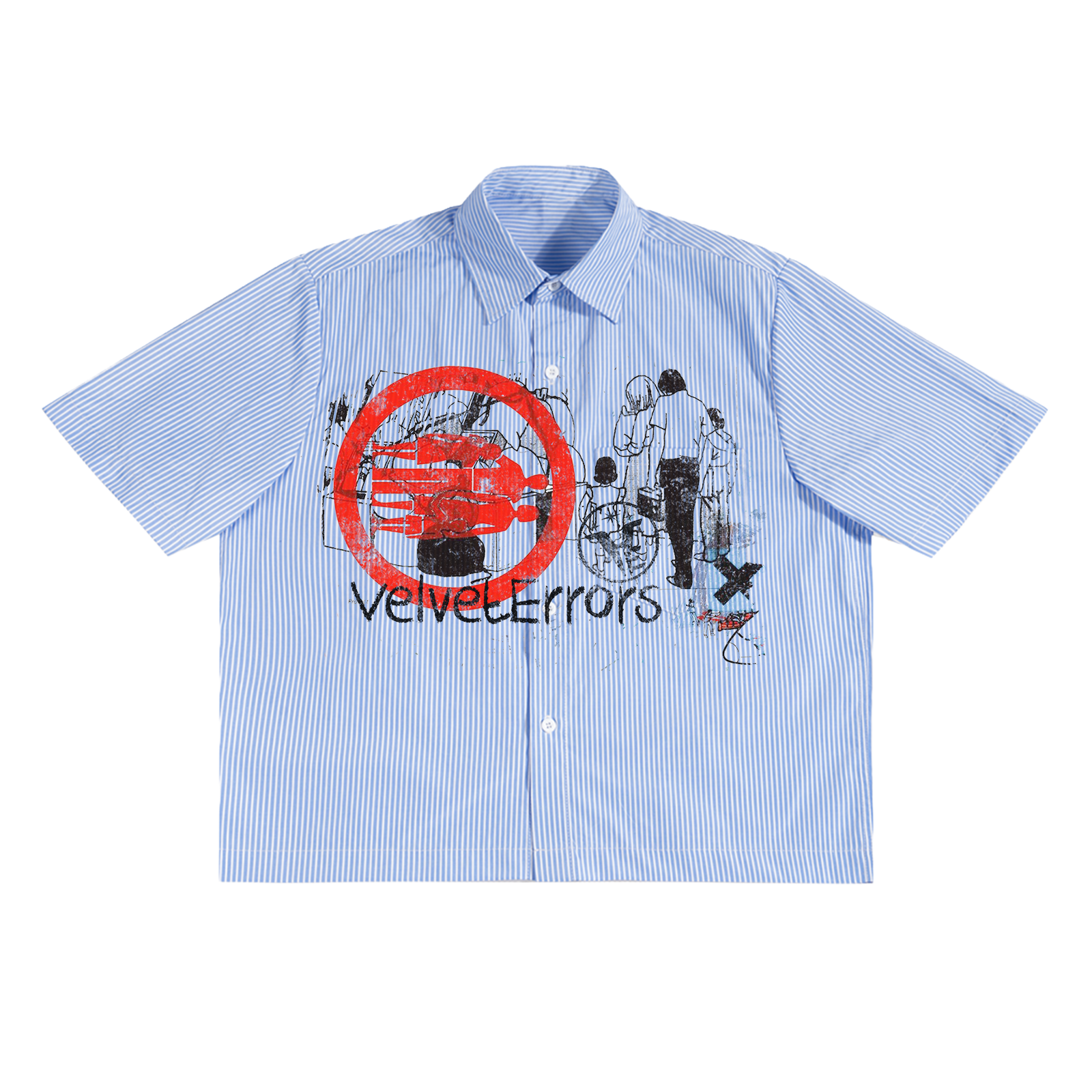 Velvet Errors Fragments Button Up shirt in black with a classic collar and front buttons, displayed flat.