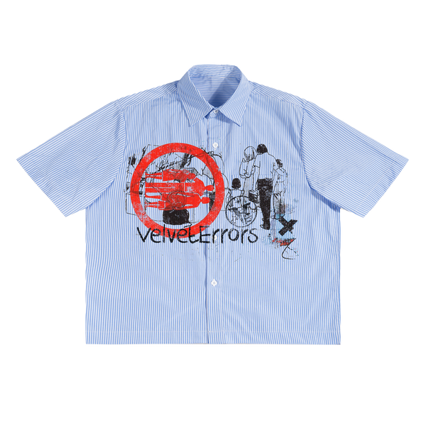 Velvet Errors Fragments Button Up shirt in black with a classic collar and front buttons, displayed flat.