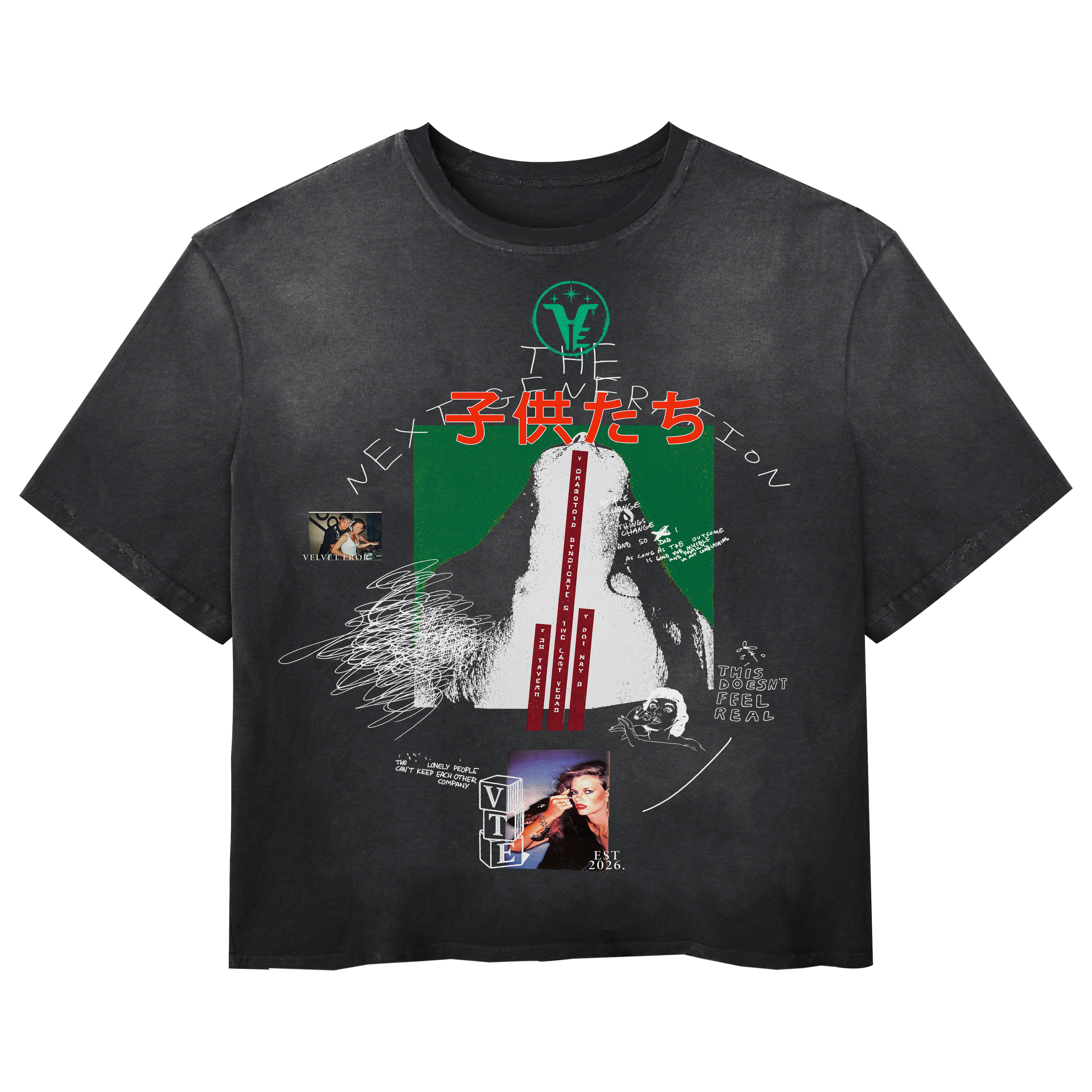 Small green Next Generation Wash Tee by Velvet Errors, featuring a casual fit and soft fabric for comfortable everyday wear.