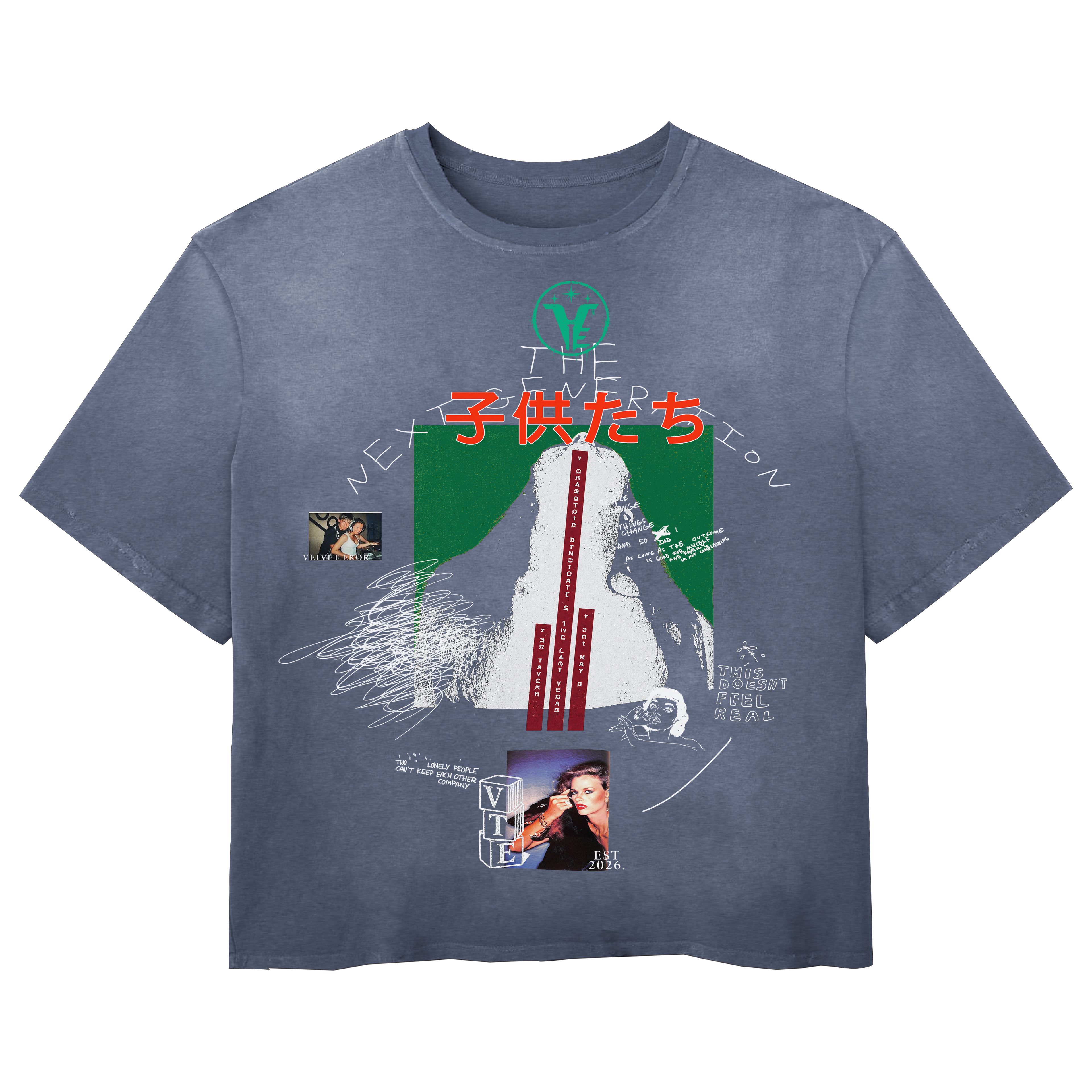 Small green Next Generation Wash Tee by Velvet Errors, displaying the soft fabric, classic fit, and subtle branding detail.