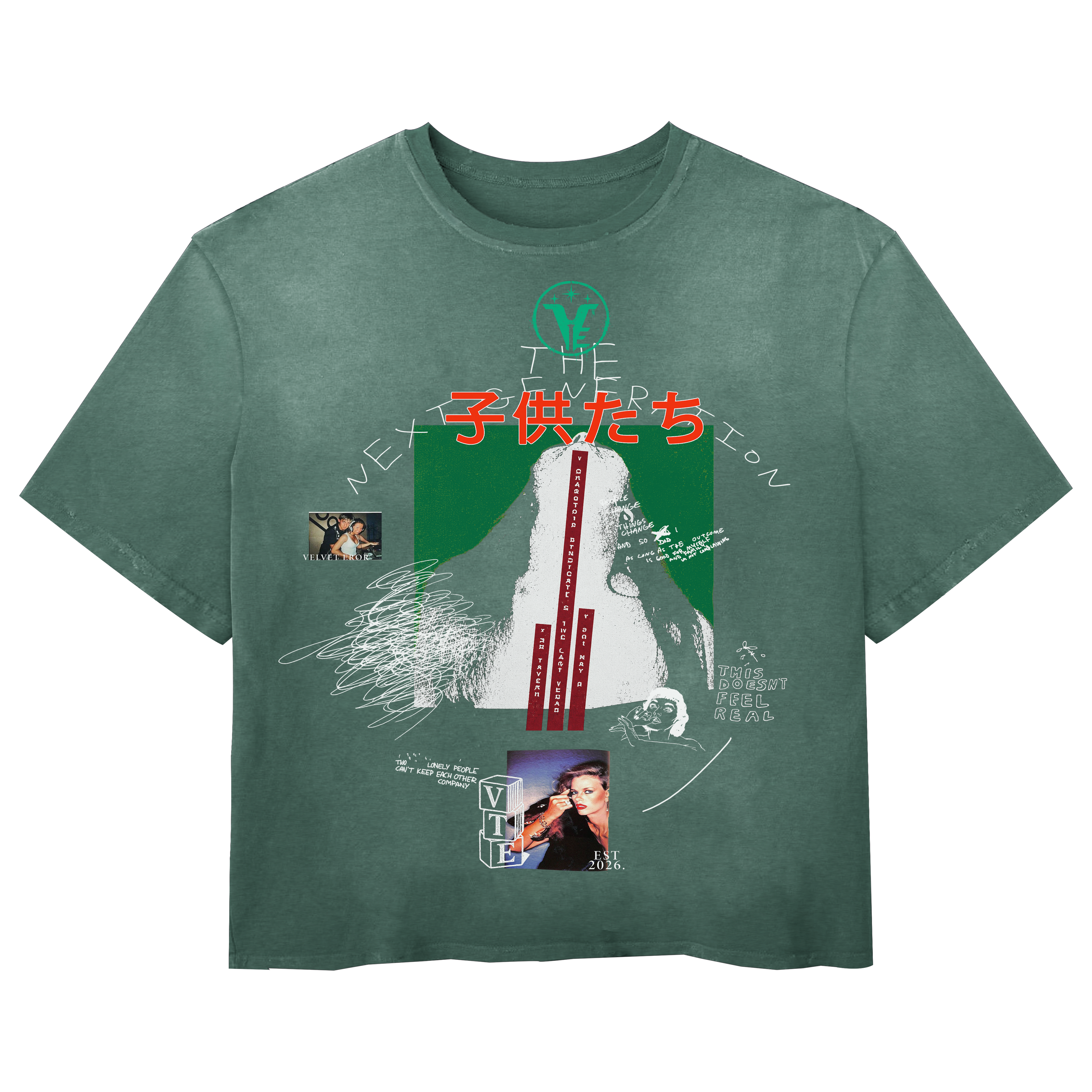 Small green Next Generation Wash Tee by Velvet Errors, showcasing the soft fabric and classic fit.