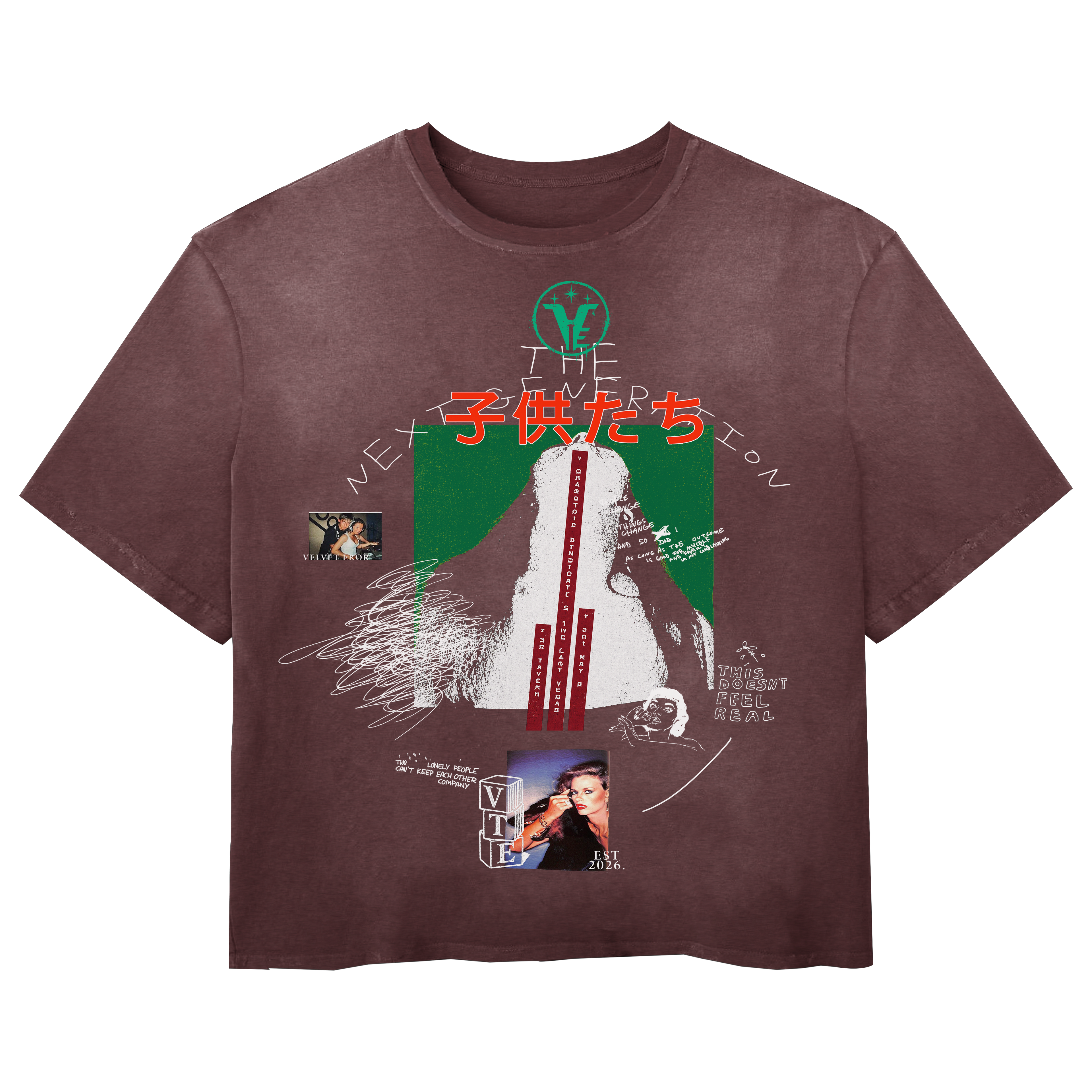 Small green Next Generation Wash Tee by Velvet Errors, featuring a classic crew neck and soft fabric for casual wear.