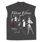 Grey 1984 Sleeveless T-shirt by Velvet Errors displayed flat, highlighting the minimalist design and soft fabric.