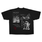 Gray Decay Drop T-shirt by Velvet Errors featuring a distressed graphic design on the front.