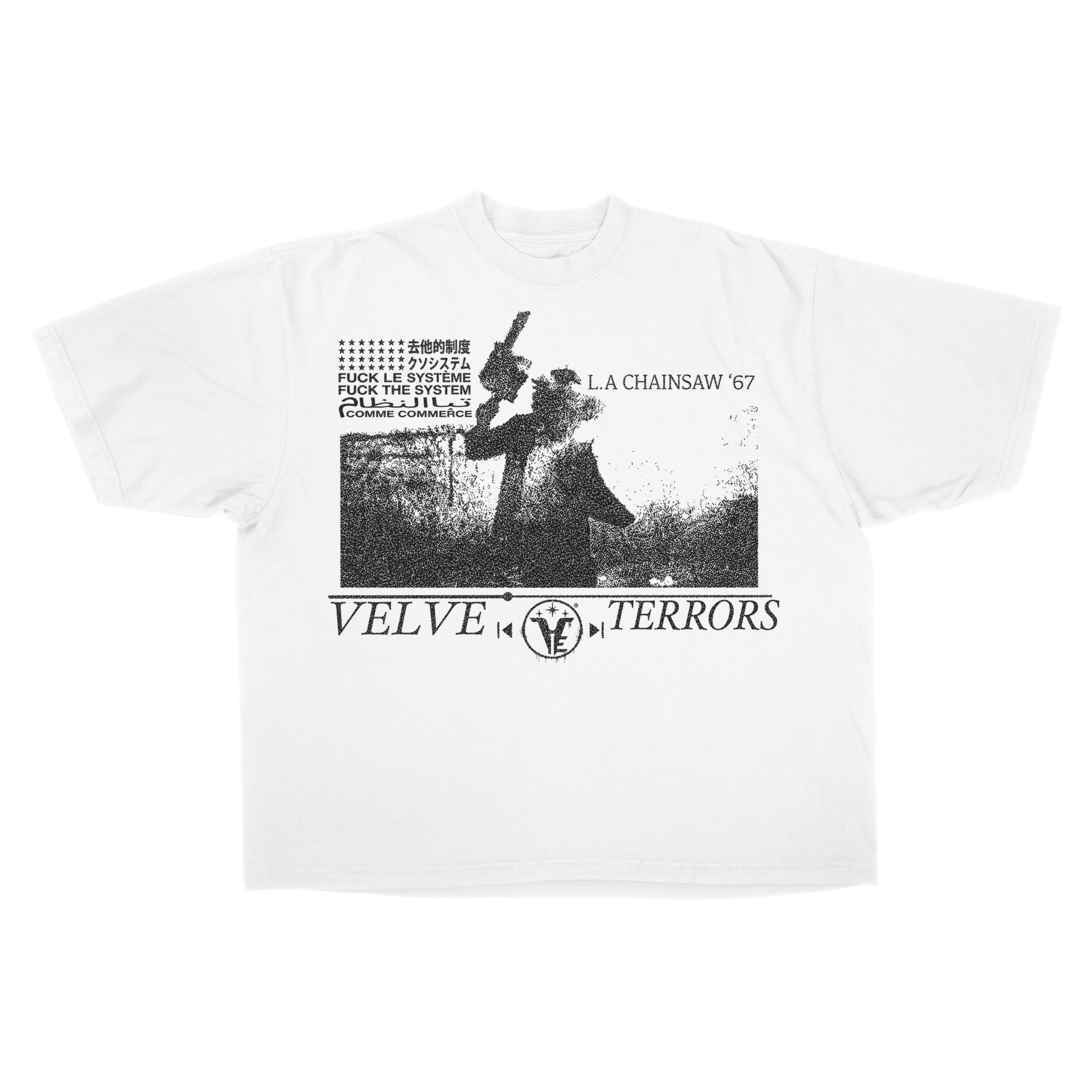 Small grey Velvet Errors Terrors drop tee featuring a velvet-textured design on the front.