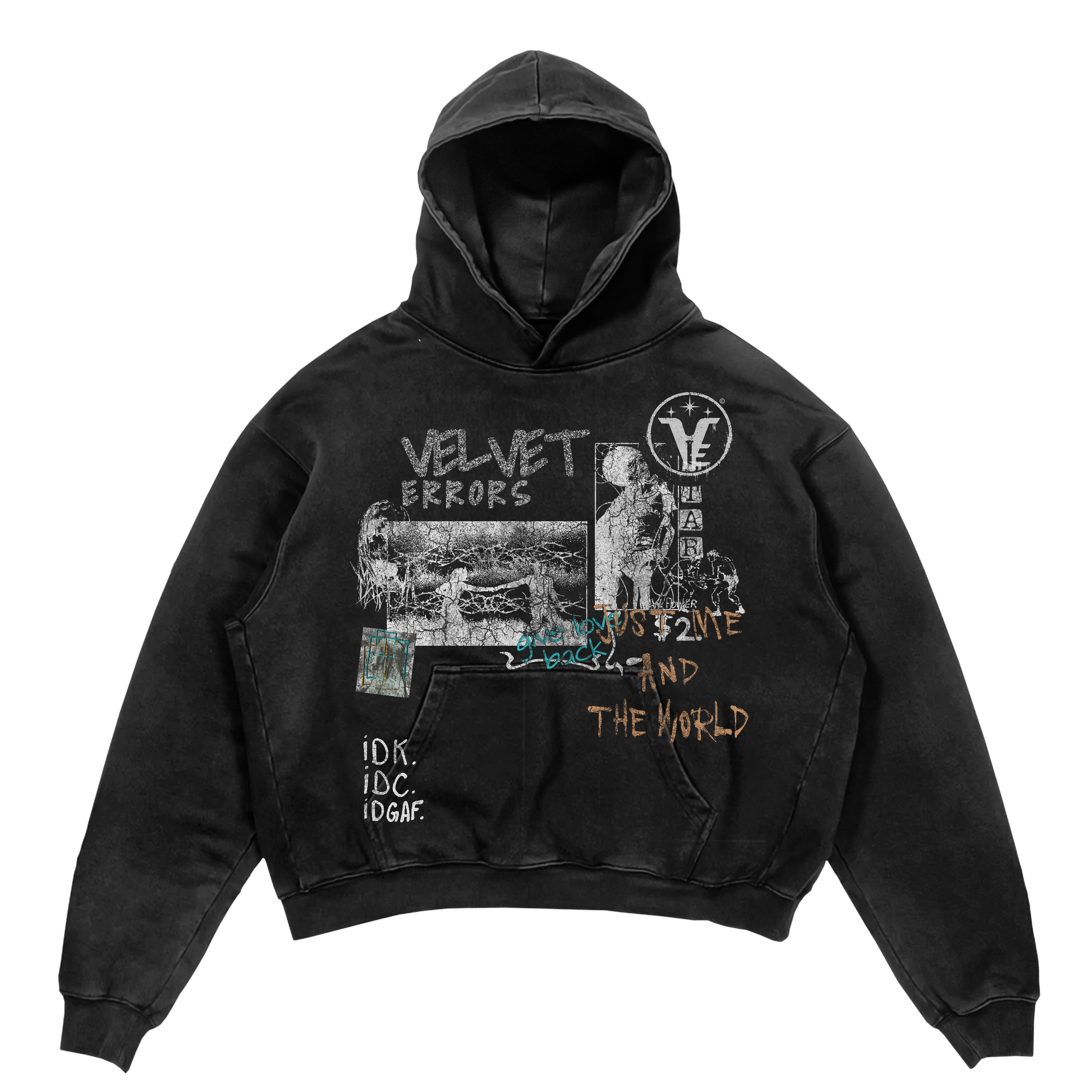 Gray Velvet Errors Velvet Sins Hoodie with soft velvet fabric and hood, displayed flat on a white background.