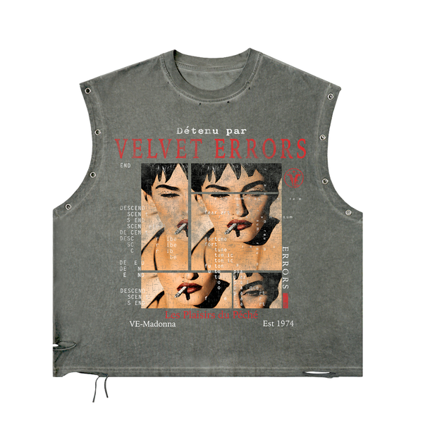Velvet Errors Madonna Utility Cut in black with a fitted, cropped silhouette and high neckline, showcased on a plain background.