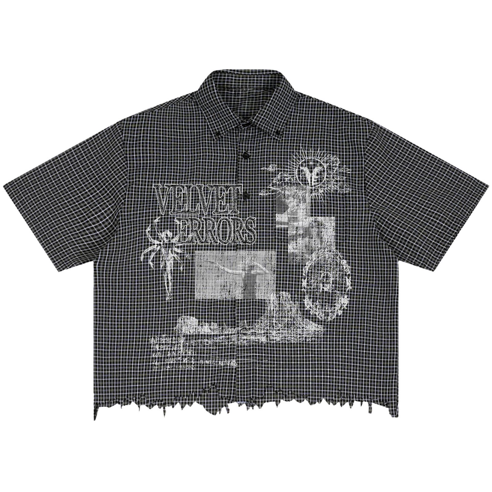 Velvet Errors Mirage Distress Button Up shirt in black with distressed details and long sleeves, casual style for women.