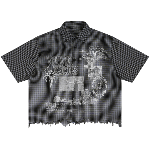 Velvet Errors Mirage Distress Button Up shirt in black with distressed details and long sleeves, casual style for women.