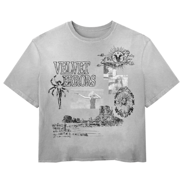 Small red Mirage Wash T-shirt by Velvet Errors, featuring a casual fit and soft fabric, displayed on a plain background.