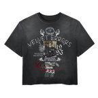 Small red True Lies Wash Tee by Velvet Errors featuring a casual fit and printed graphic design on soft fabric.