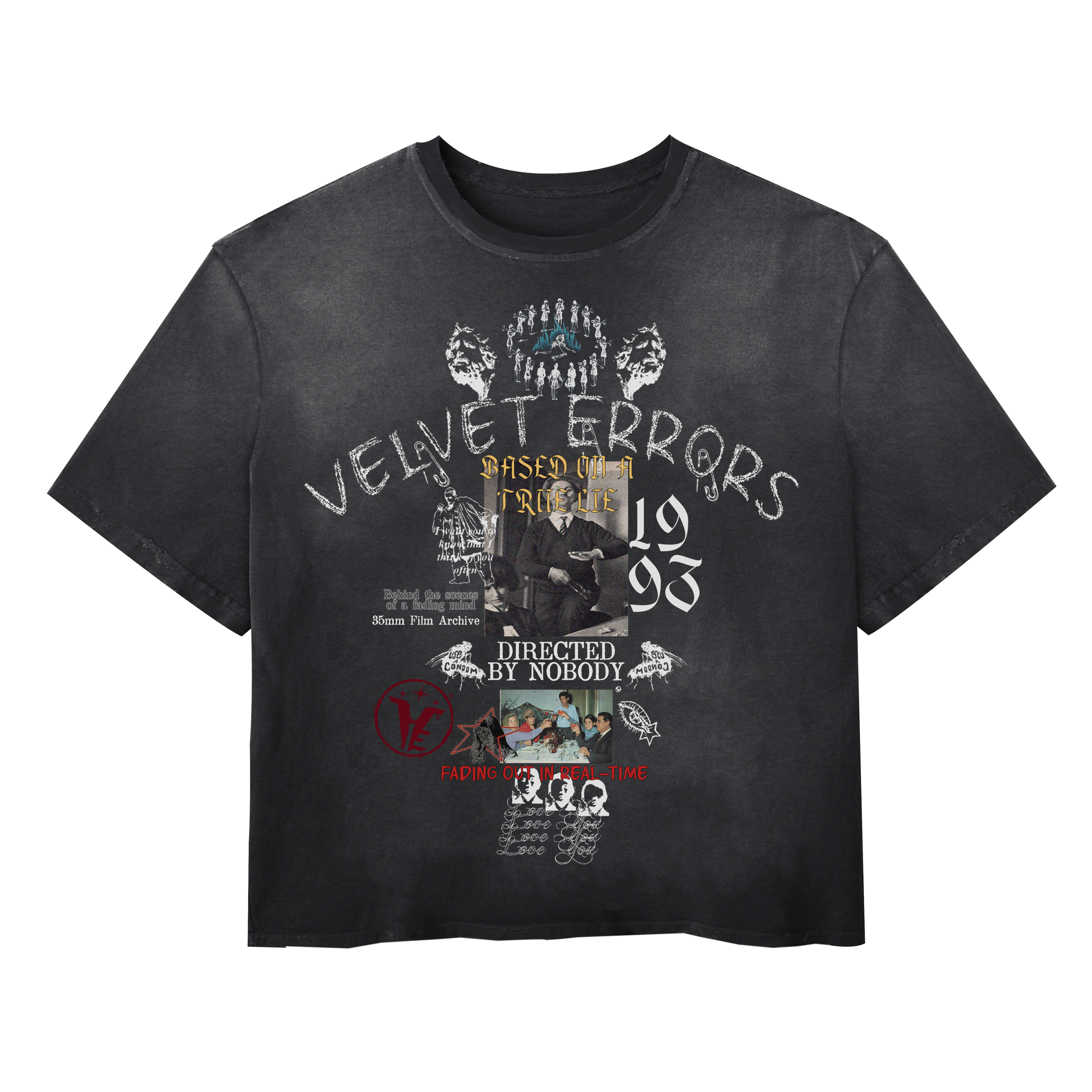 Small red True Lies Wash Tee by Velvet Errors featuring a casual fit and printed graphic design on soft fabric.