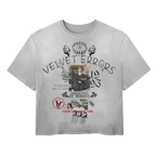 Red True Lies Wash Tee by Velvet Errors, featuring a casual cotton t-shirt with graphic print, displayed flat on a white background.