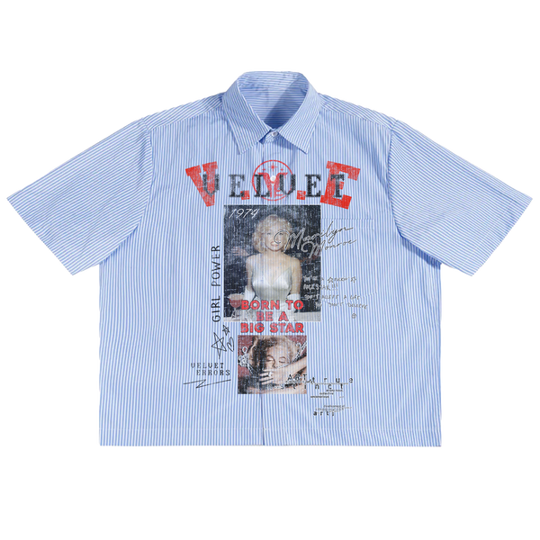 Velvet Errors Rockstar Button Up shirt in black with a sleek, fitted design, featuring a collar and button-down front.