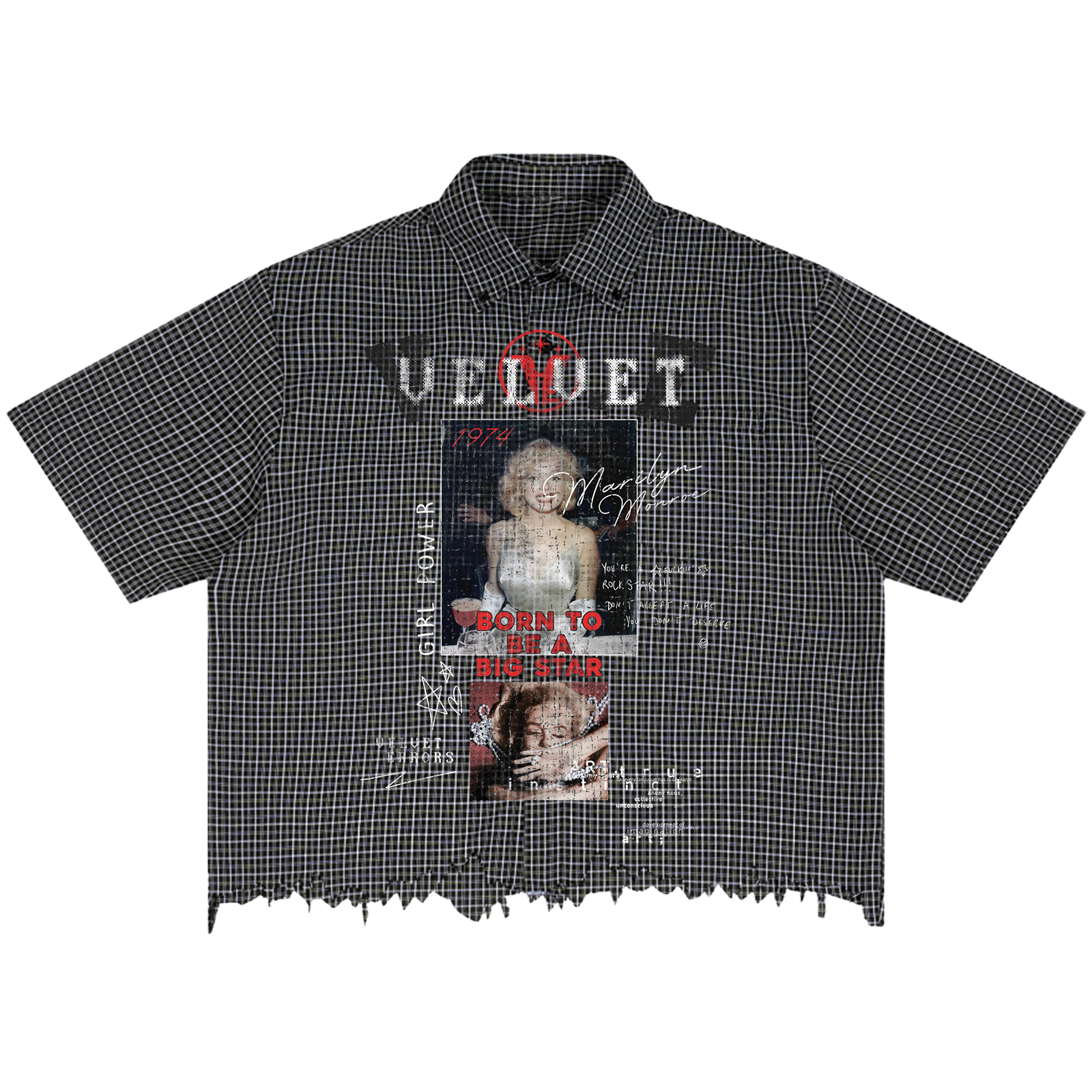 Velvet Errors Rockstar Distress Button Up shirt in black with distressed fabric and classic collar, casual men's fashion top.