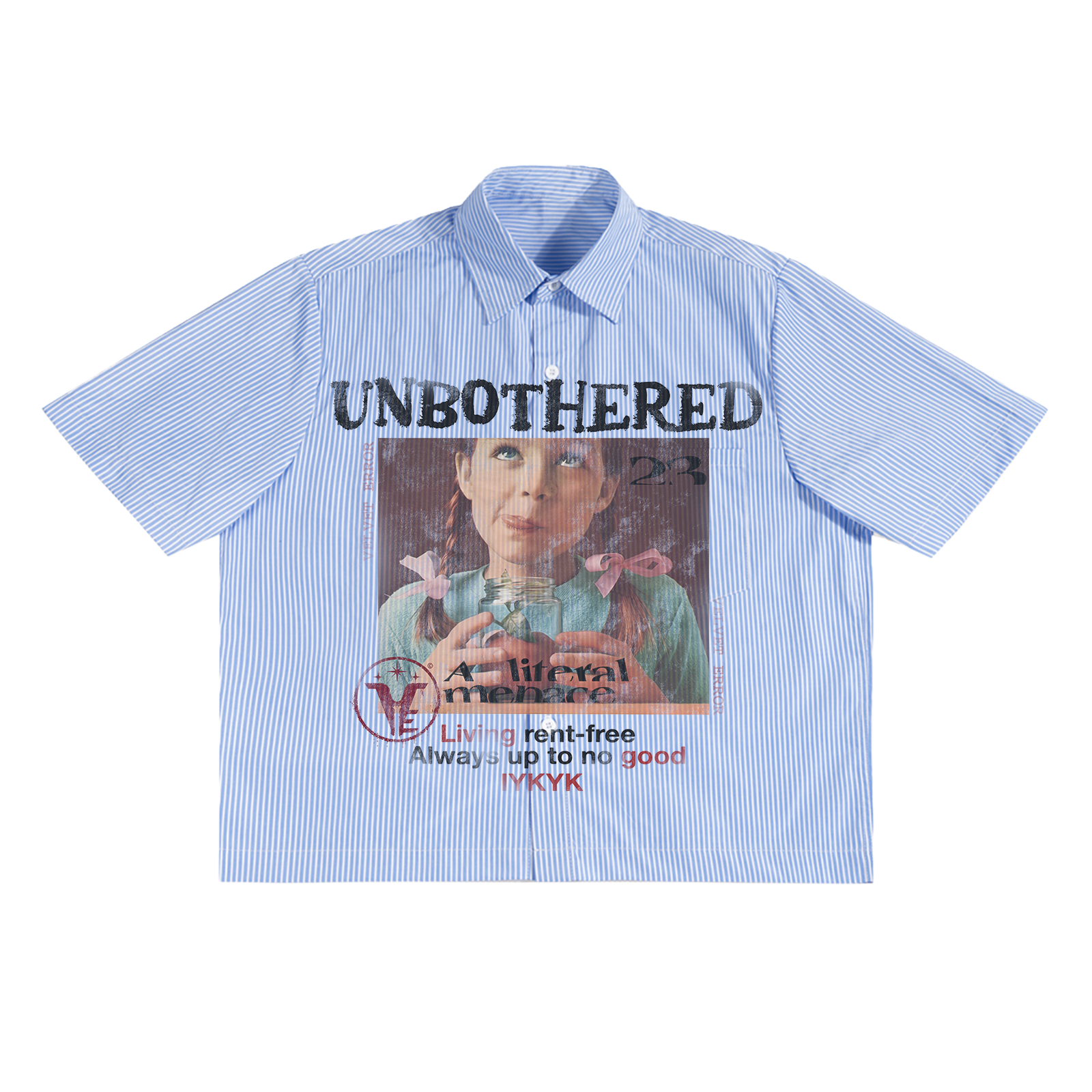 Velvet Errors Unbothered button-up shirt in soft fabric, featuring a classic collar and button-down front, displayed on a flat surface.