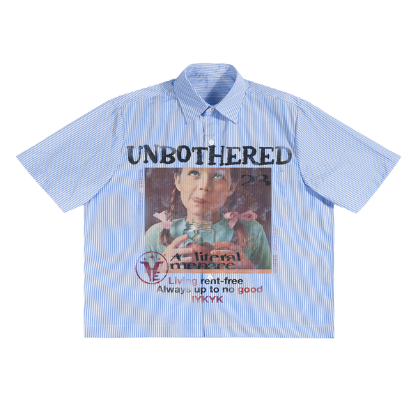 Velvet Errors Unbothered button-up shirt in soft fabric, featuring a classic collar and button-down front, displayed on a flat surface.