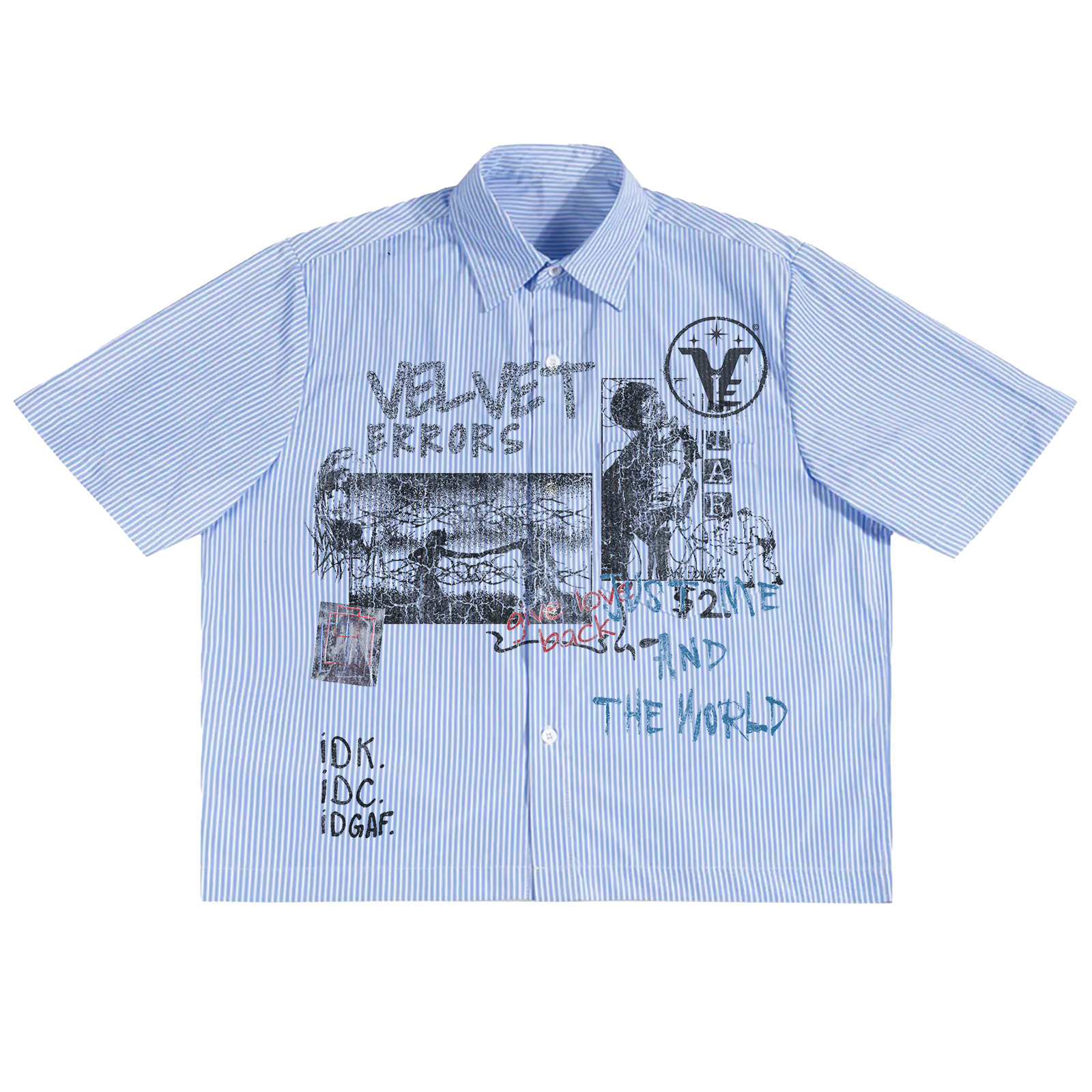 Close-up of Velvet Errors Velvet Sins button-up shirt in soft velvet fabric with a classic collar and button-down front.