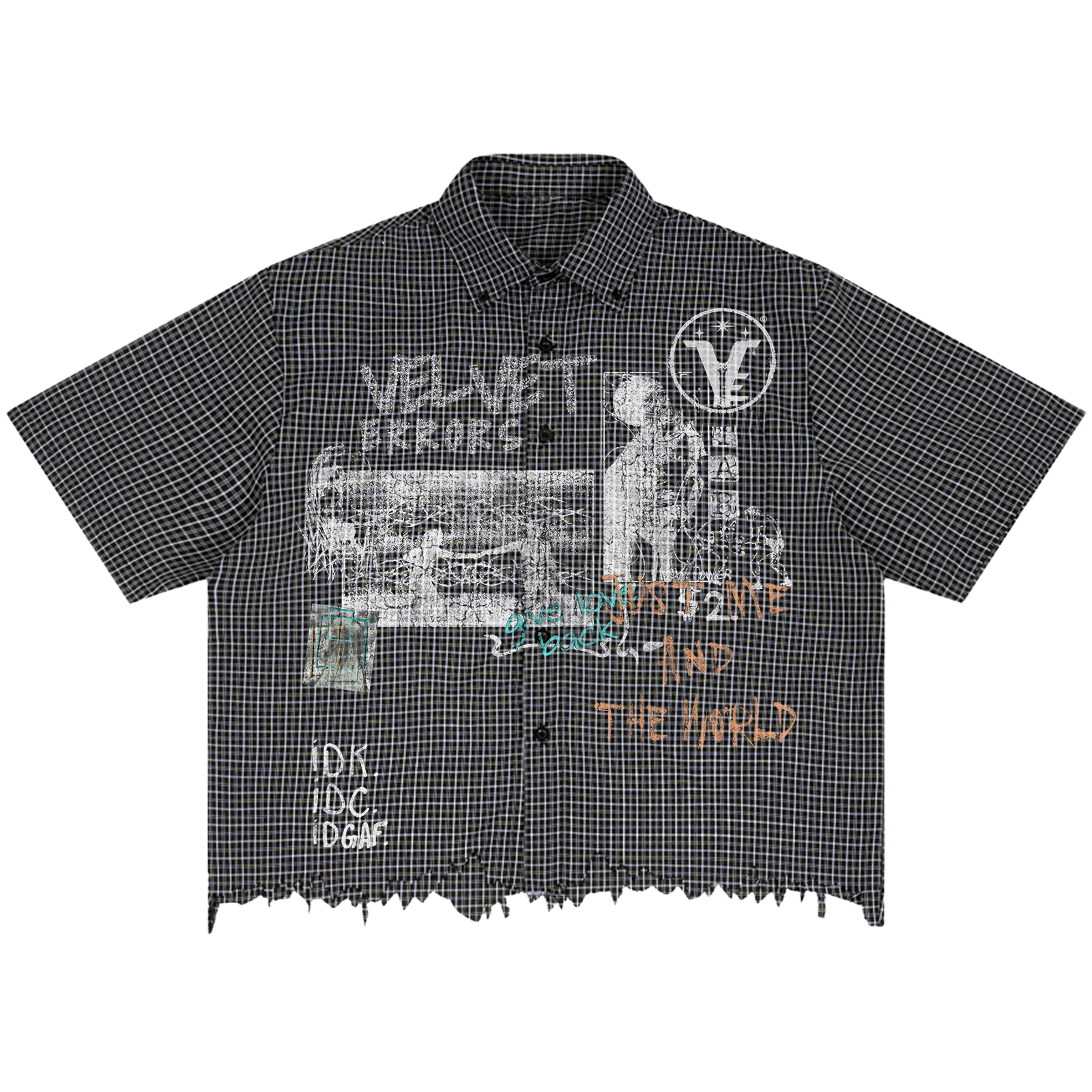Light blue Velvet Sins Distress Button Up shirt by Velvet Errors, featuring a distressed velvet texture and classic collar.
