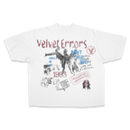 White Velvet Errors Dance or Die Drop Tee featuring bold graphic print on the front, casual crewneck style.