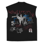 White sleeveless dance or die tee by Velvet Errors featuring bold graphic print on front.