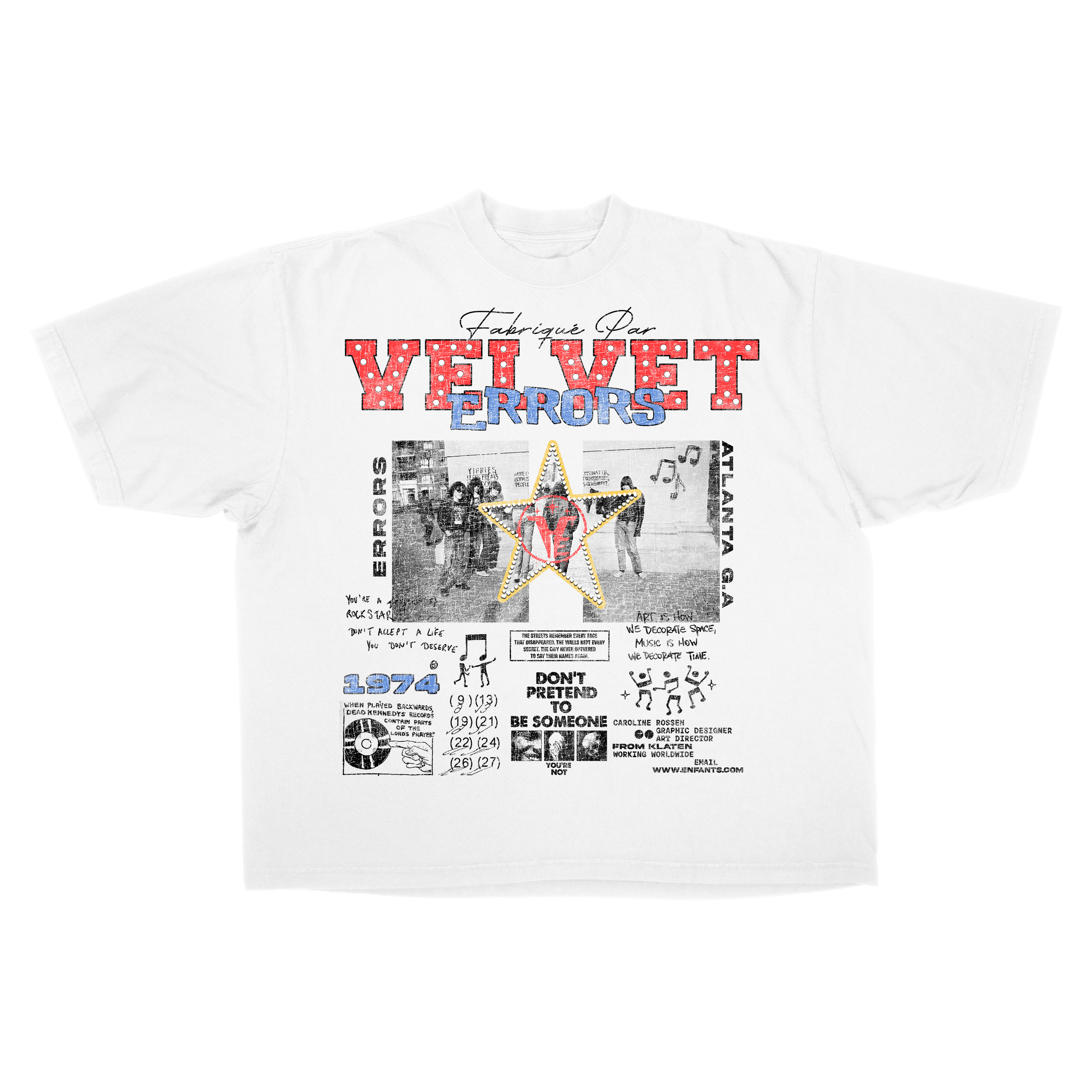White Don't Pretend Drop Tee by Velvet Errors, casual unisex T-shirt with crew neck and relaxed fit.