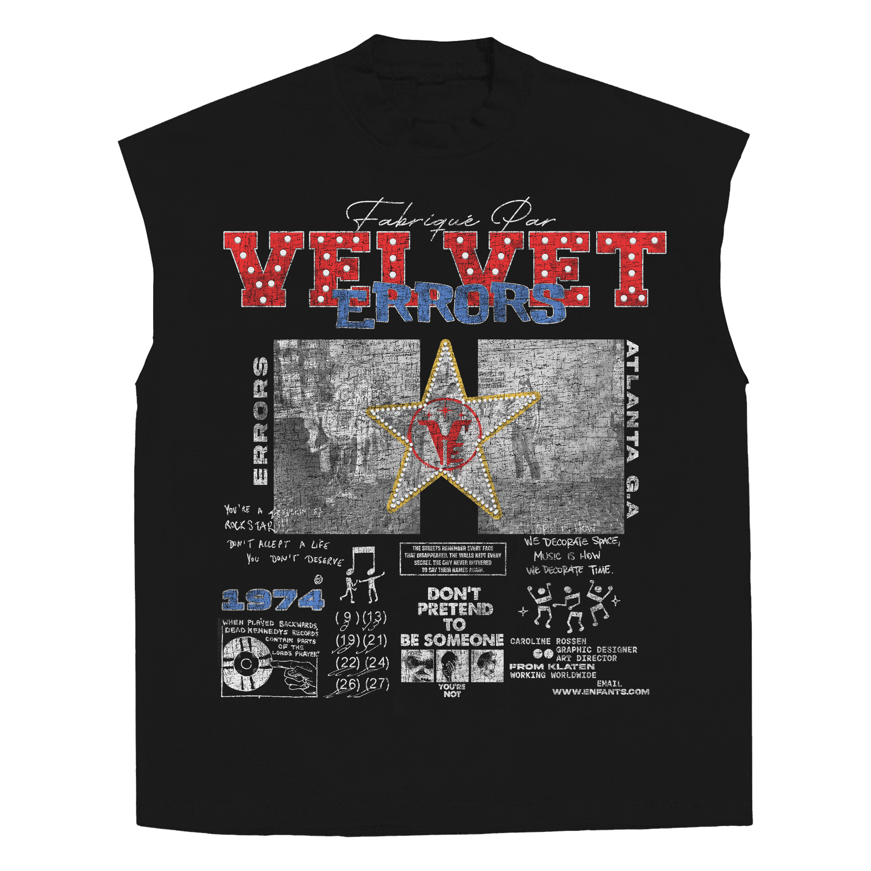 White sleeveless T-shirt from Velvet Errors with "Don't Pretend" slogan, casual and stylish for everyday wear.