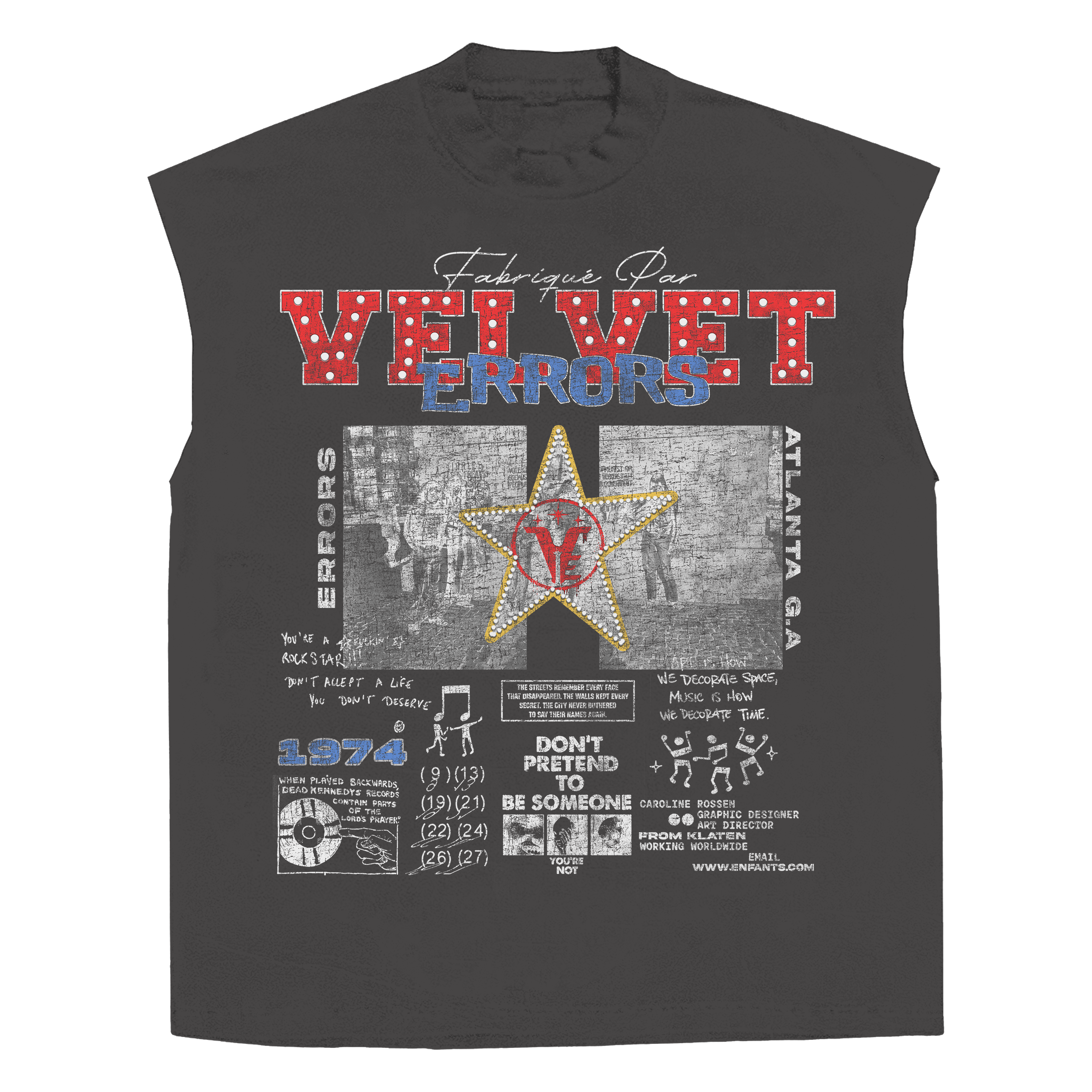 White sleeveless T-shirt from Velvet Errors with "Don't Pretend" graphic, casual style, and soft fabric.
