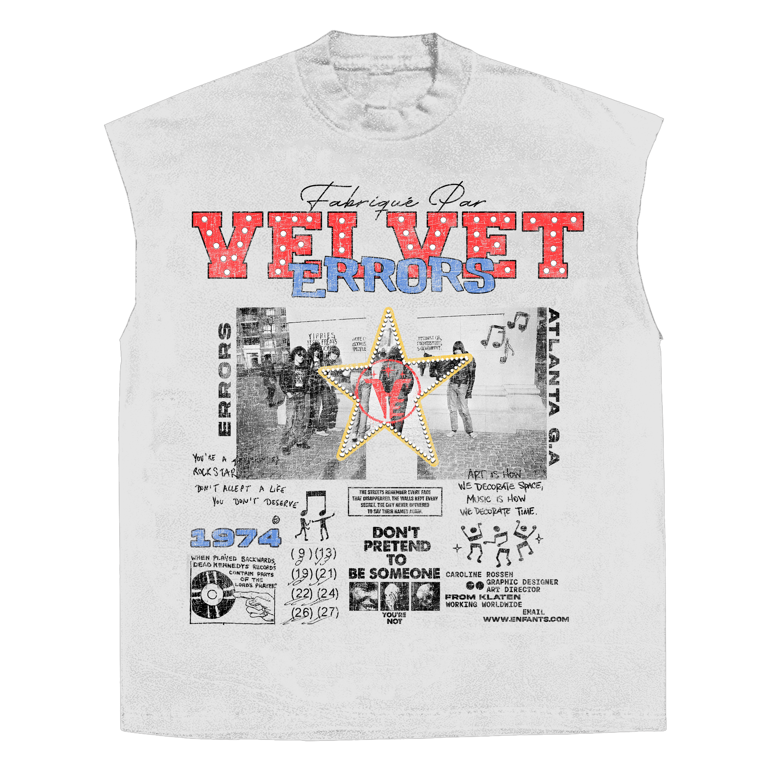White sleeveless tee by Velvet Errors with "Don't Pretend" graphic, casual fit, and soft fabric.