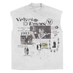 White Velvet Errors fade out sleeveless tee displayed on a hanger, showcasing casual sleeveless t-shirt design.