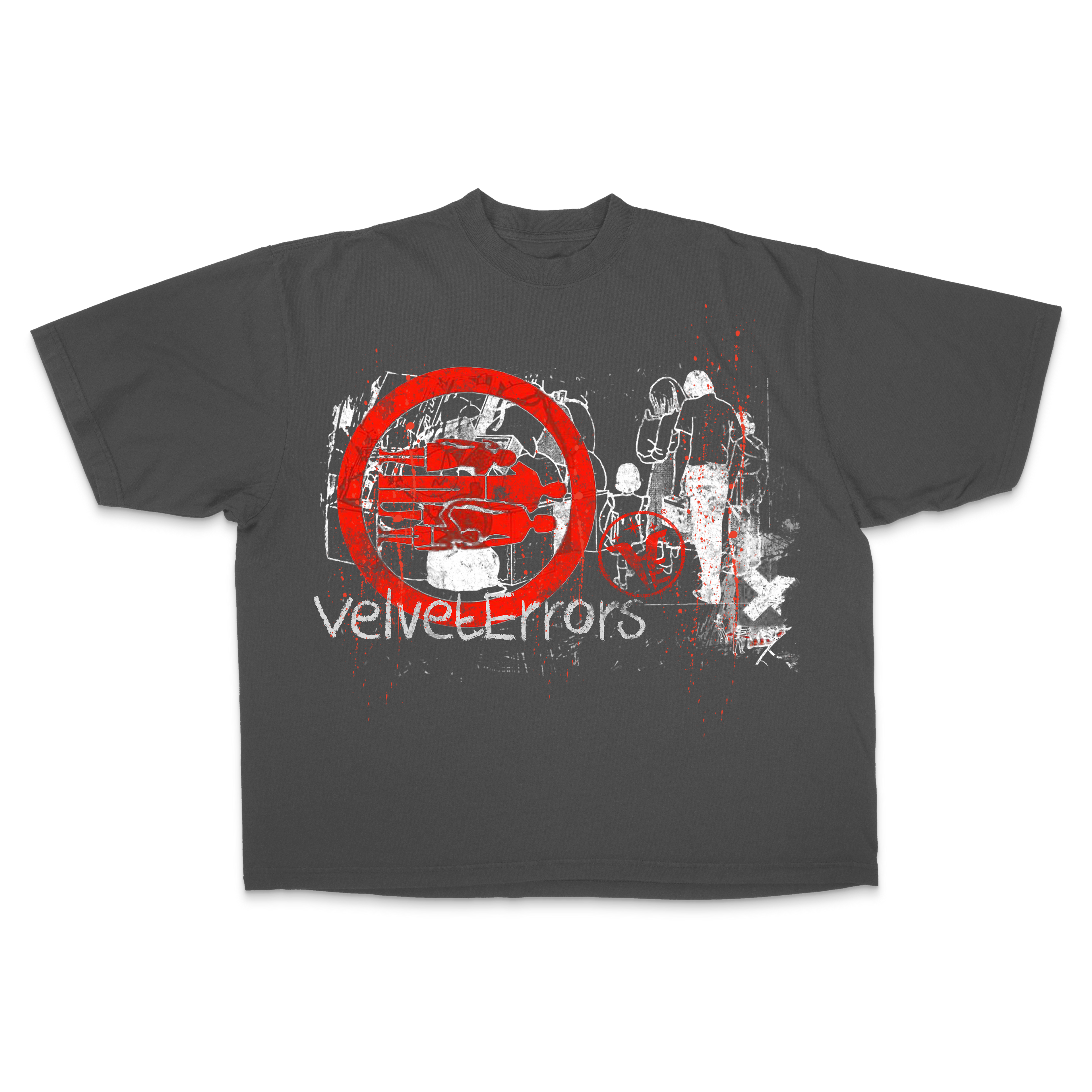 White Fragments Drop Tee by Velvet Errors featuring a relaxed fit and modern graphic design on soft cotton fabric.