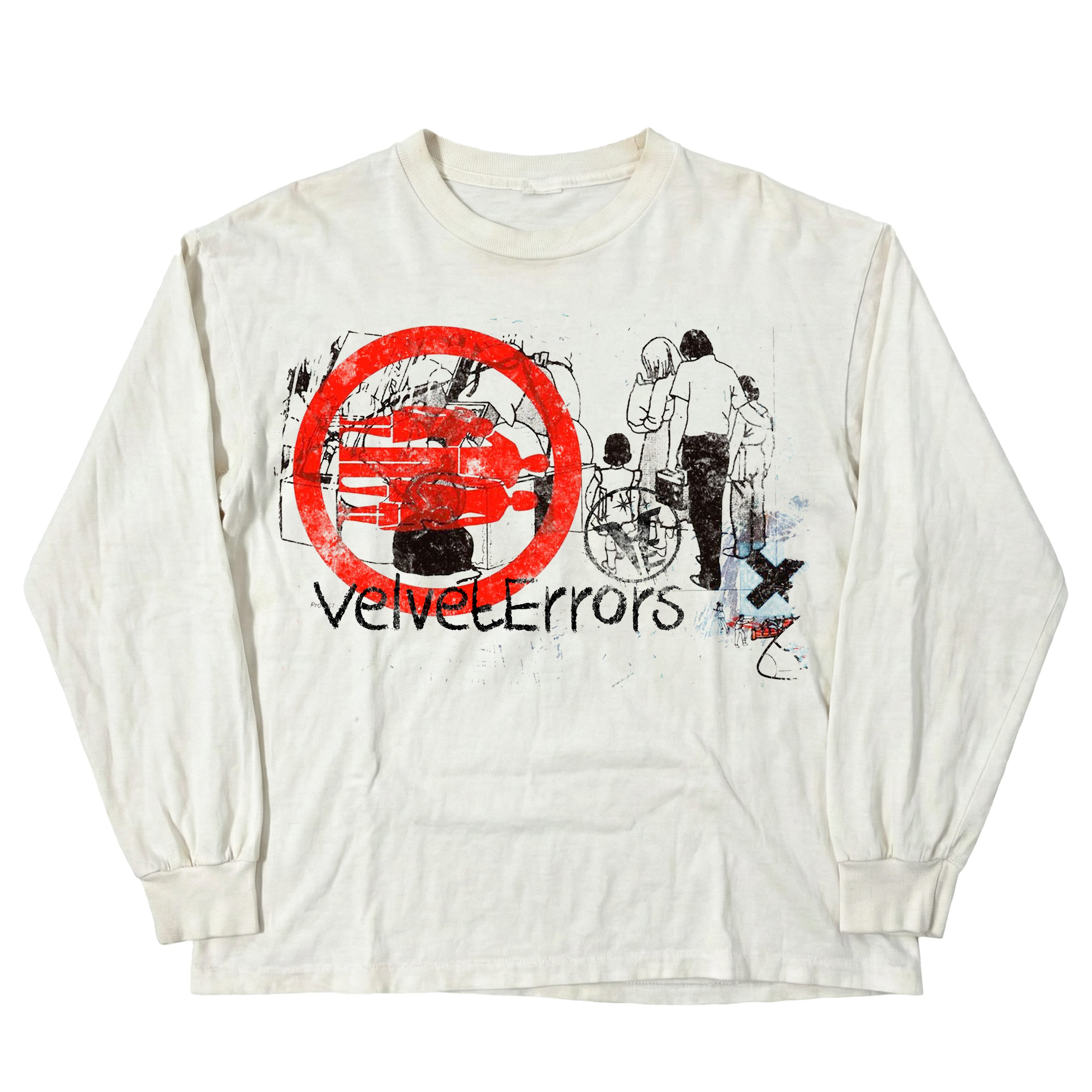 White Fragments Long Sleeve shirt by Velvet Errors, close-up of soft fabric and detailed stitching.