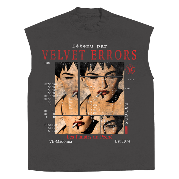 White Madonna sleeveless T-shirt by Velvet Errors, featuring a relaxed fit and minimalist design with graphic print.