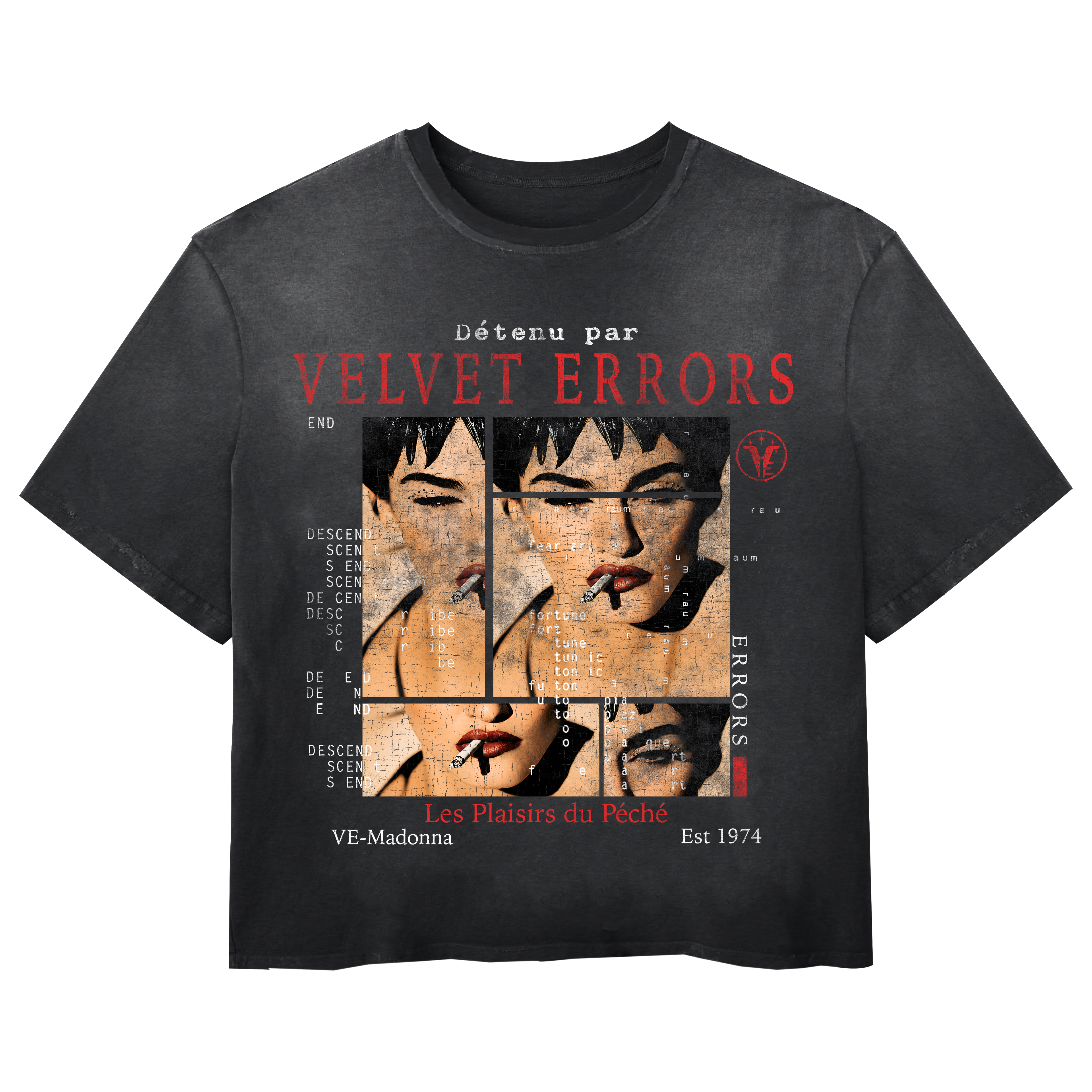 White Madonna Wash Tee by Velvet Errors, casual cotton T-shirt with Madonna graphic, lightweight and comfortable for everyday wear.