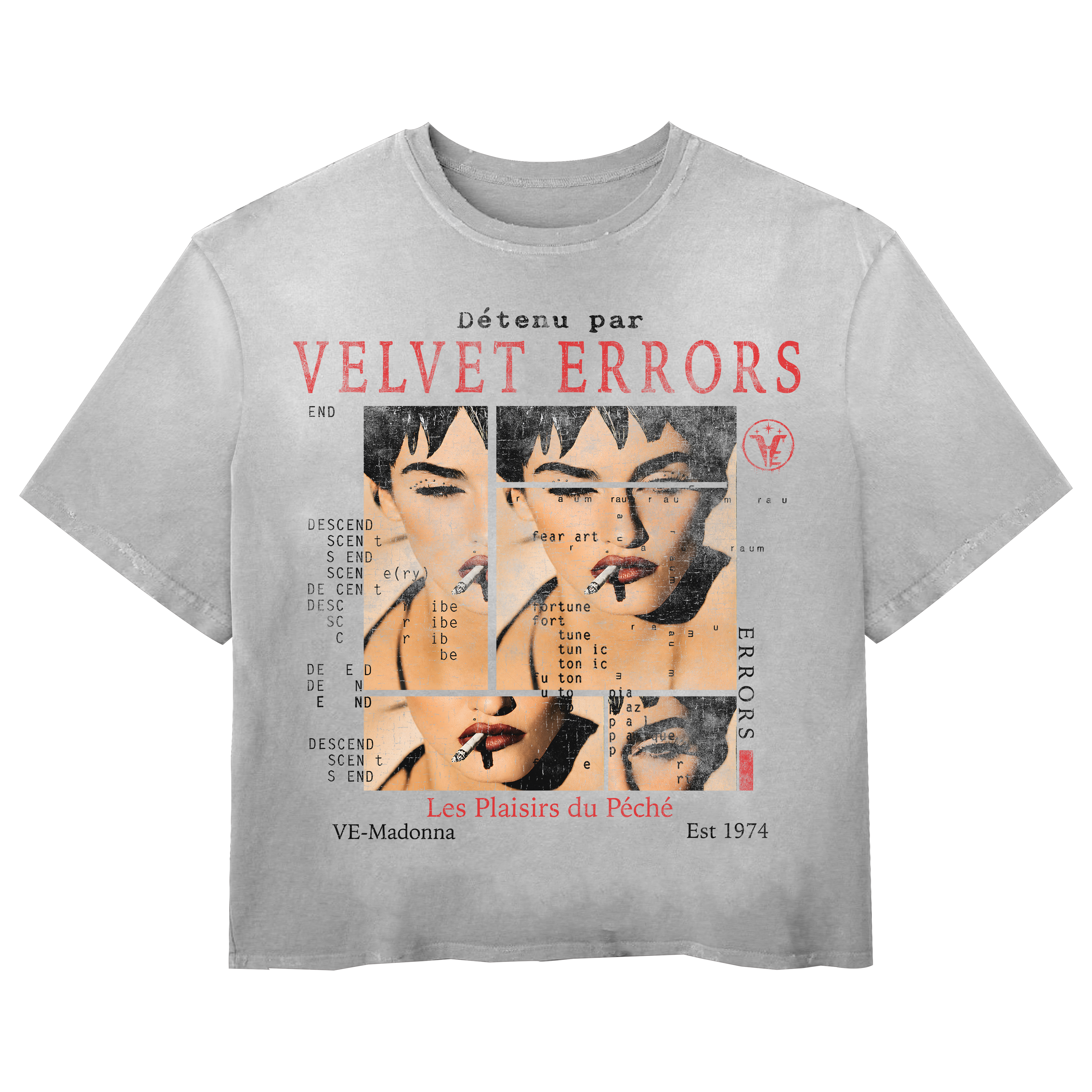 Small white Madonna Wash Tee by Velvet Errors, casual cotton t-shirt with graphic Madonna print, relaxed fit and soft fabric.