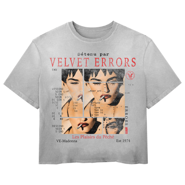 Small white Madonna Wash Tee by Velvet Errors, casual cotton t-shirt with graphic Madonna print, relaxed fit and soft fabric.