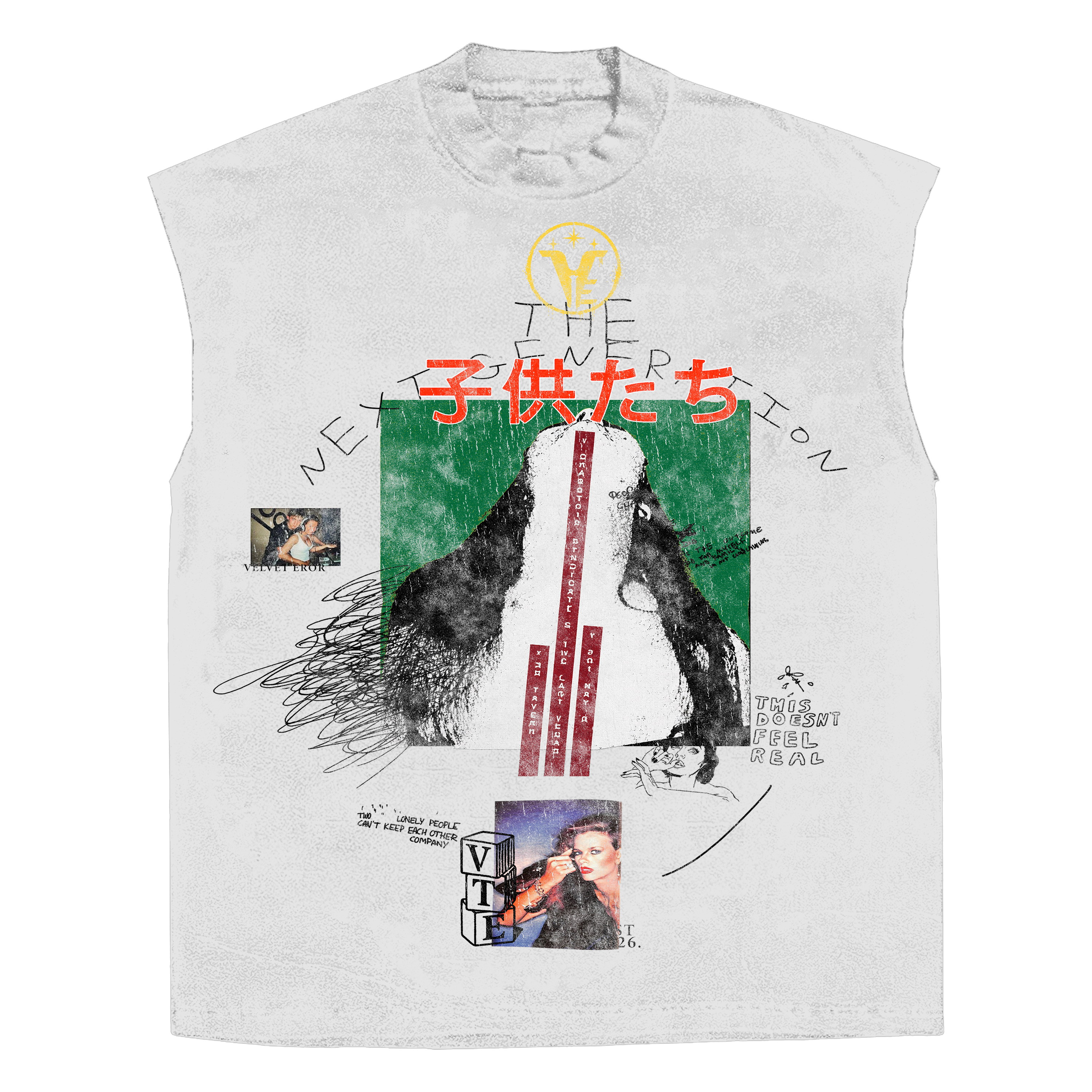 White sleeveless T-shirt from Velvet Errors' Next Generation collection, showcasing a casual fit and minimalist style.