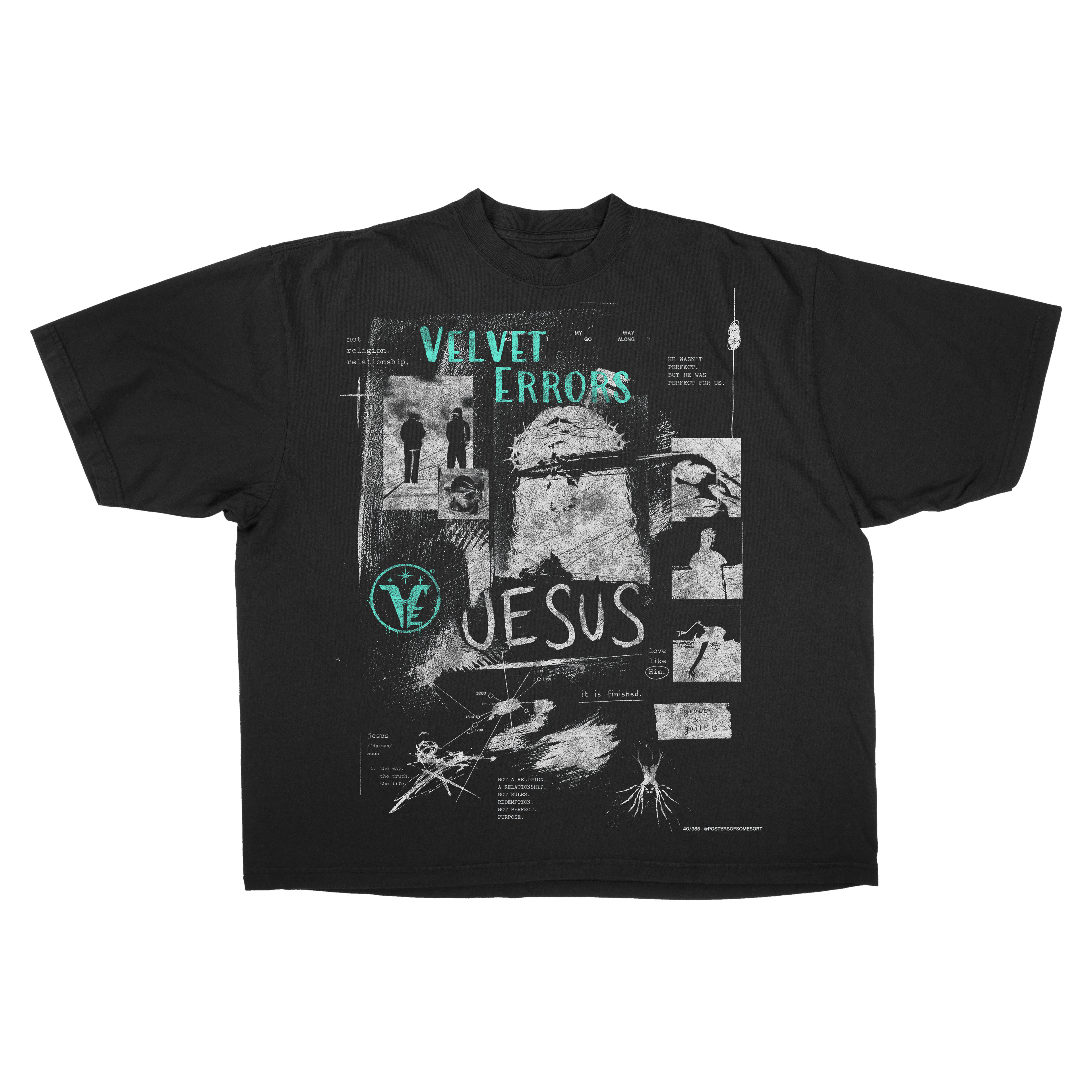 Small white Redemption Drop Tee by Velvet Errors featuring a red graphic design on the front.