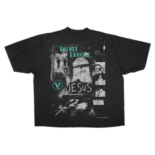 Small white Redemption Drop Tee by Velvet Errors featuring a red graphic design on the front.