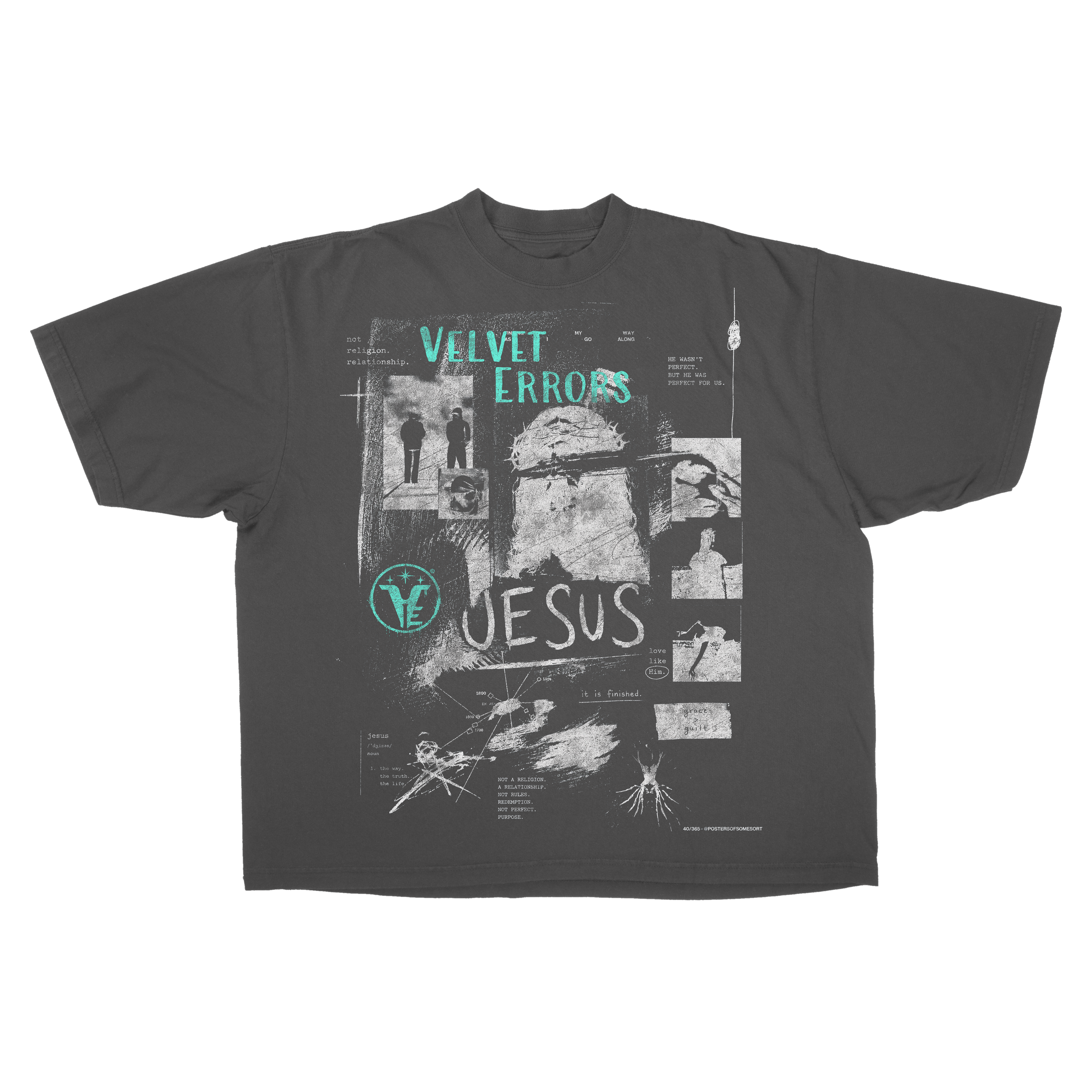 White Redemption Drop Tee by Velvet Errors featuring a casual fit and red graphic design on the front.
