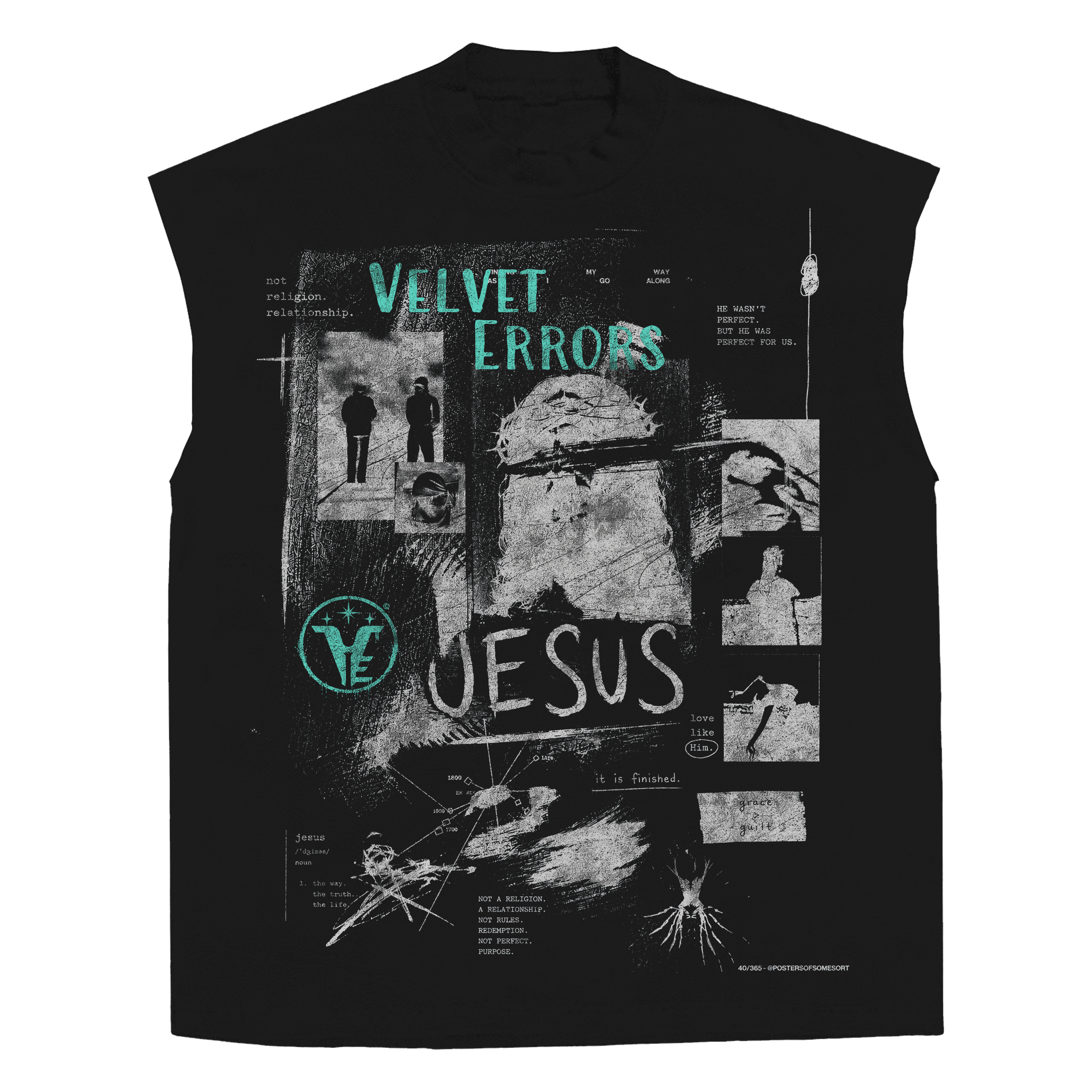 White Redemption sleeveless tee by Velvet Errors featuring a relaxed fit and bold red graphic design.