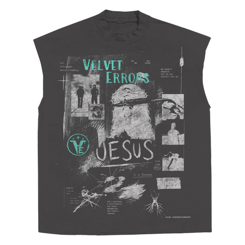 White Velvet Errors Redemption sleeveless T-shirt with red logo on front, casual fit, lightweight cotton fabric.