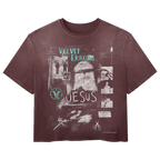 Small white Redemption Wash Tee by Velvet Errors, casual cotton t-shirt with red graphic design on front.