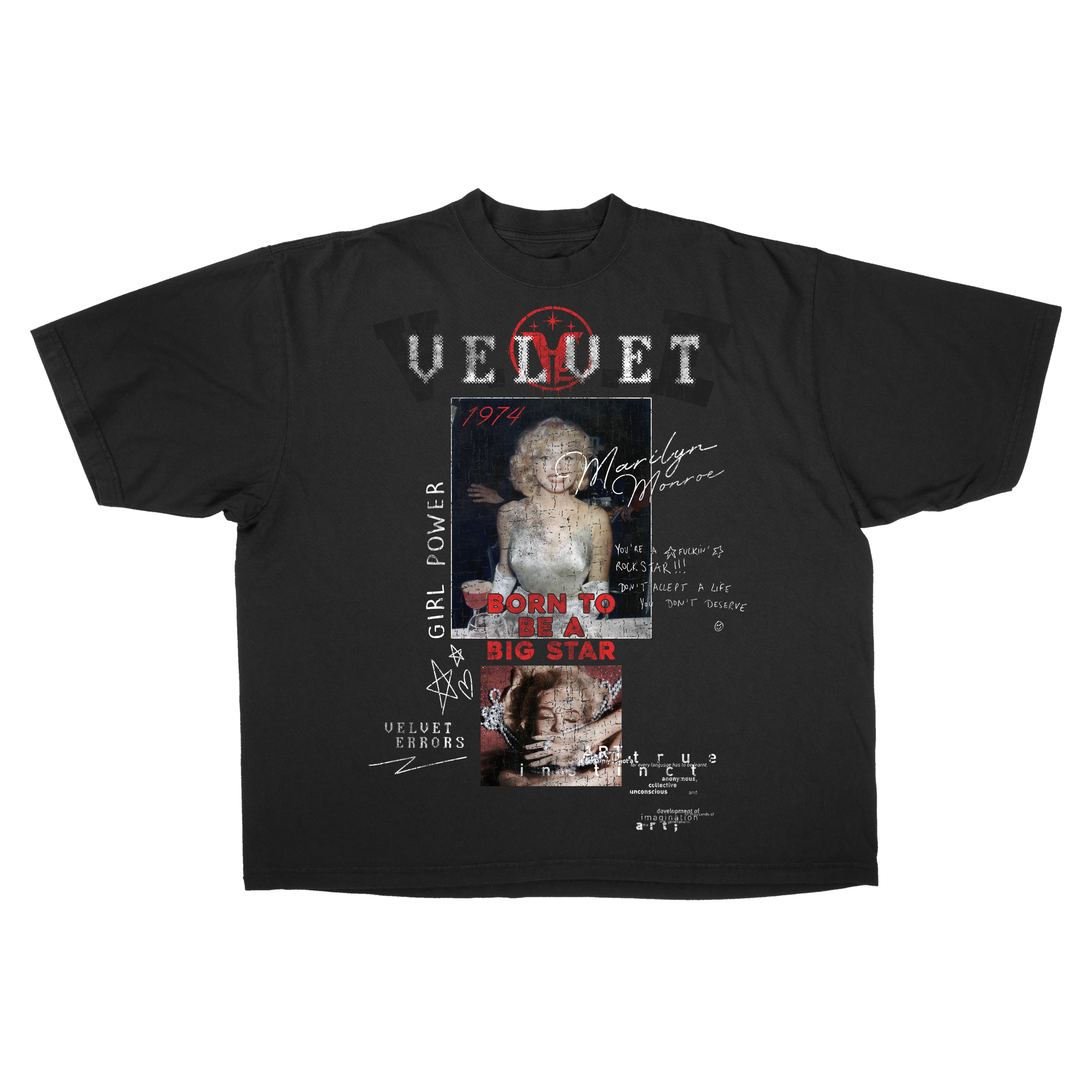Small white Rockstar Drop T-shirt by Velvet Errors, featuring a relaxed fit and graphic design on the front.