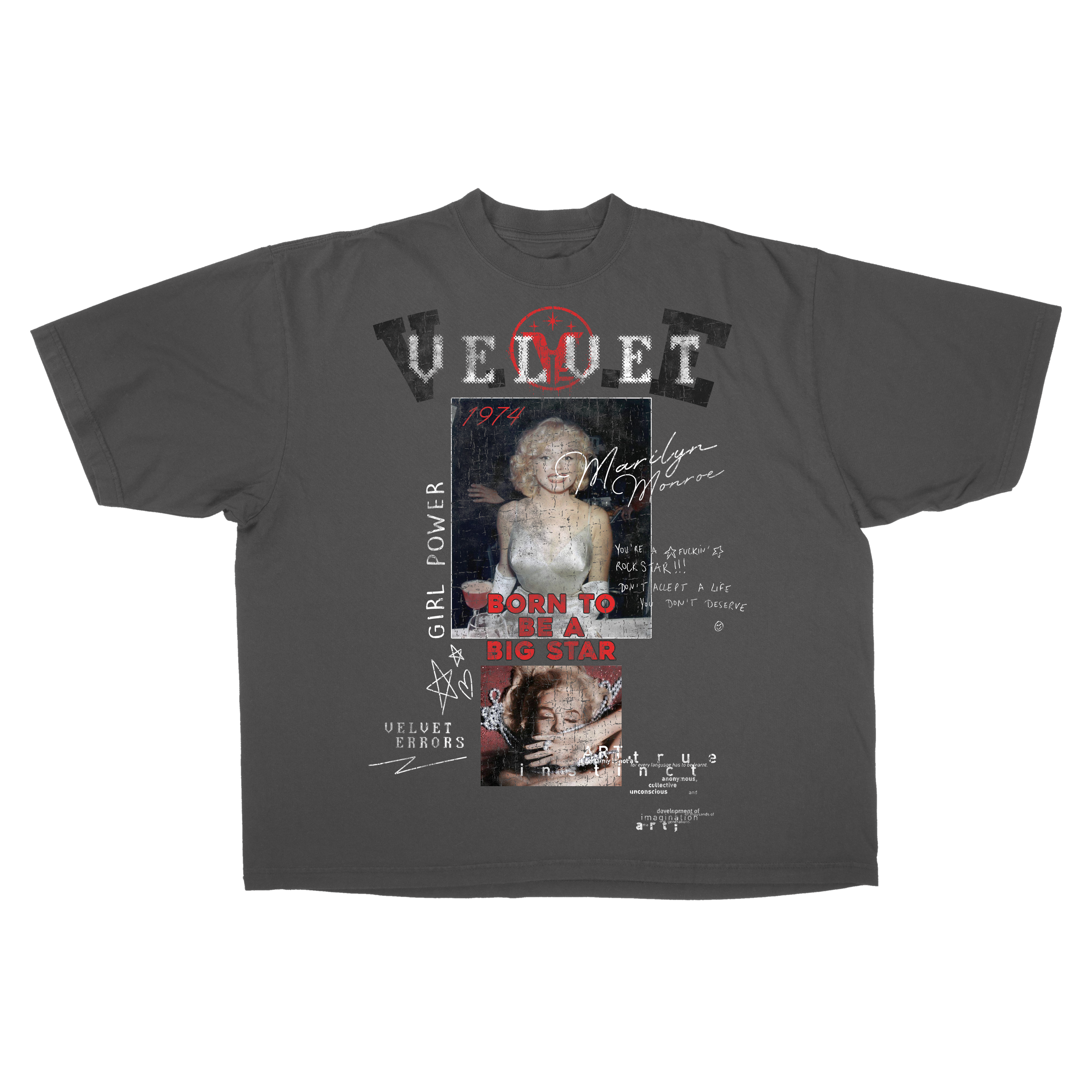 White Rockstar Drop Tee by Velvet Errors featuring a relaxed fit and bold graphic design on soft cotton fabric.