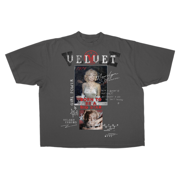 White Rockstar Drop Tee by Velvet Errors featuring a relaxed fit and bold graphic design on soft cotton fabric.