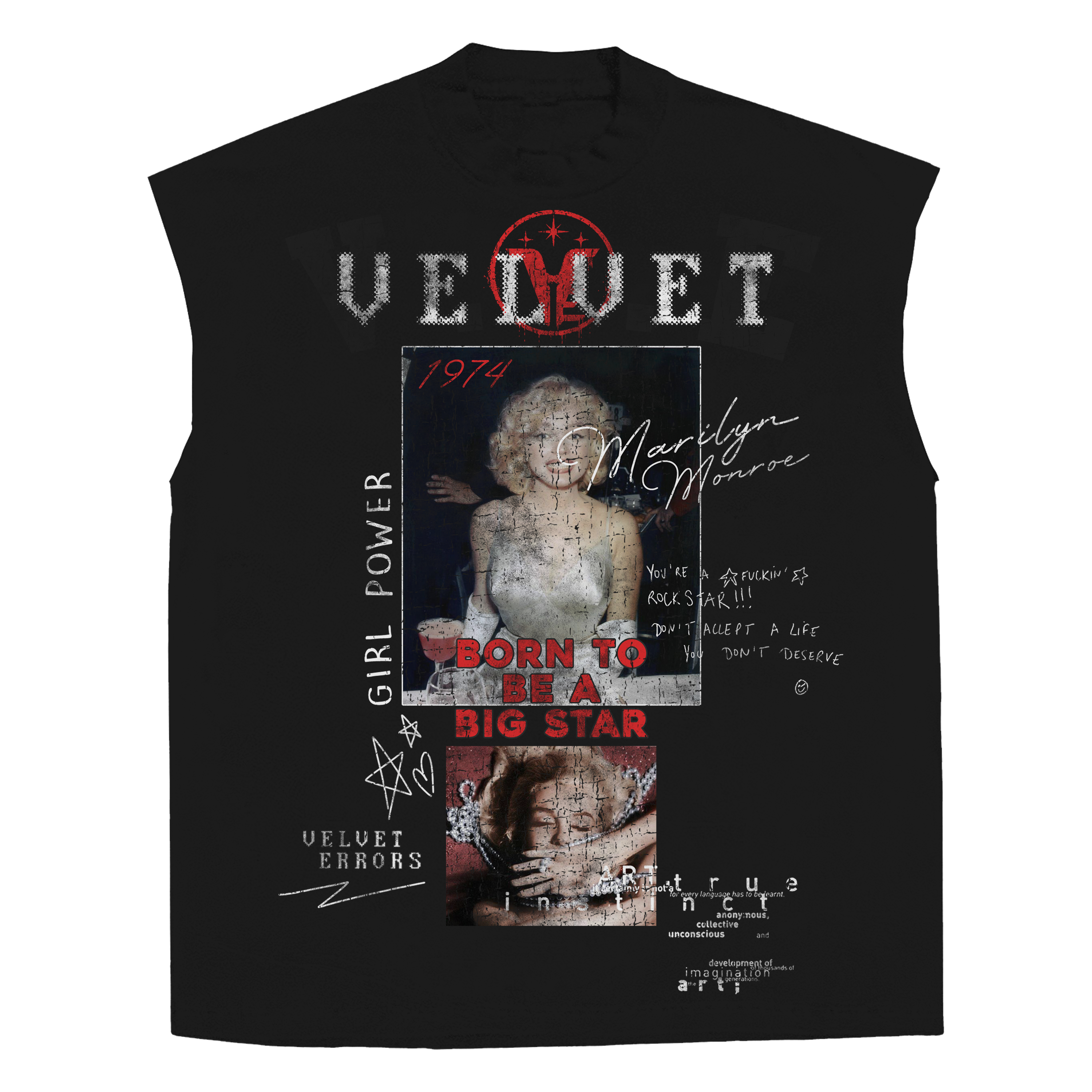 White sleeveless Rockstar T-shirt by Velvet Errors featuring a casual, sleeveless design with a Rockstar graphic print.